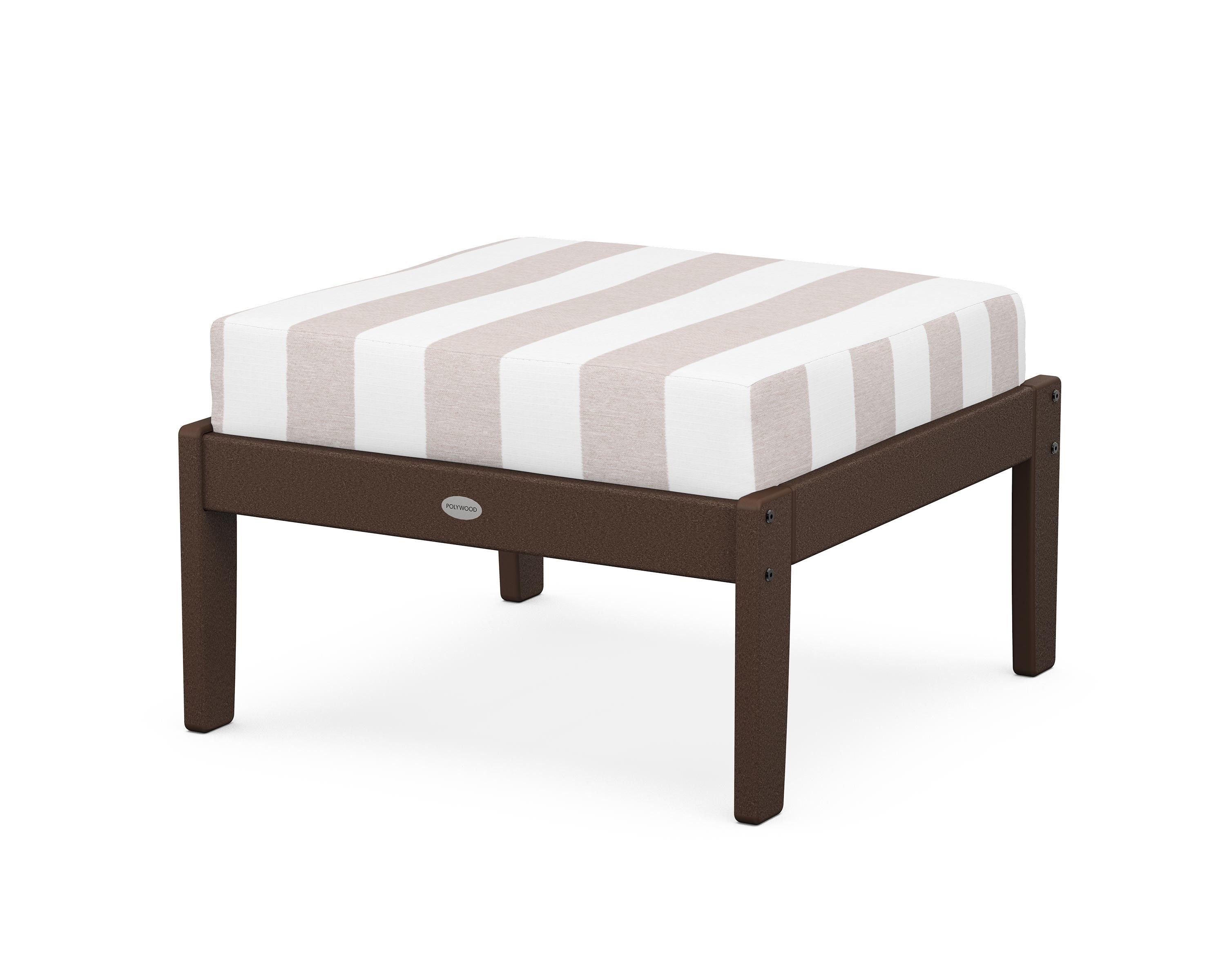 POLYWOOD® Braxton Deep Seating Ottoman in Mahogany / Cabana Stripe Dune Burlap
