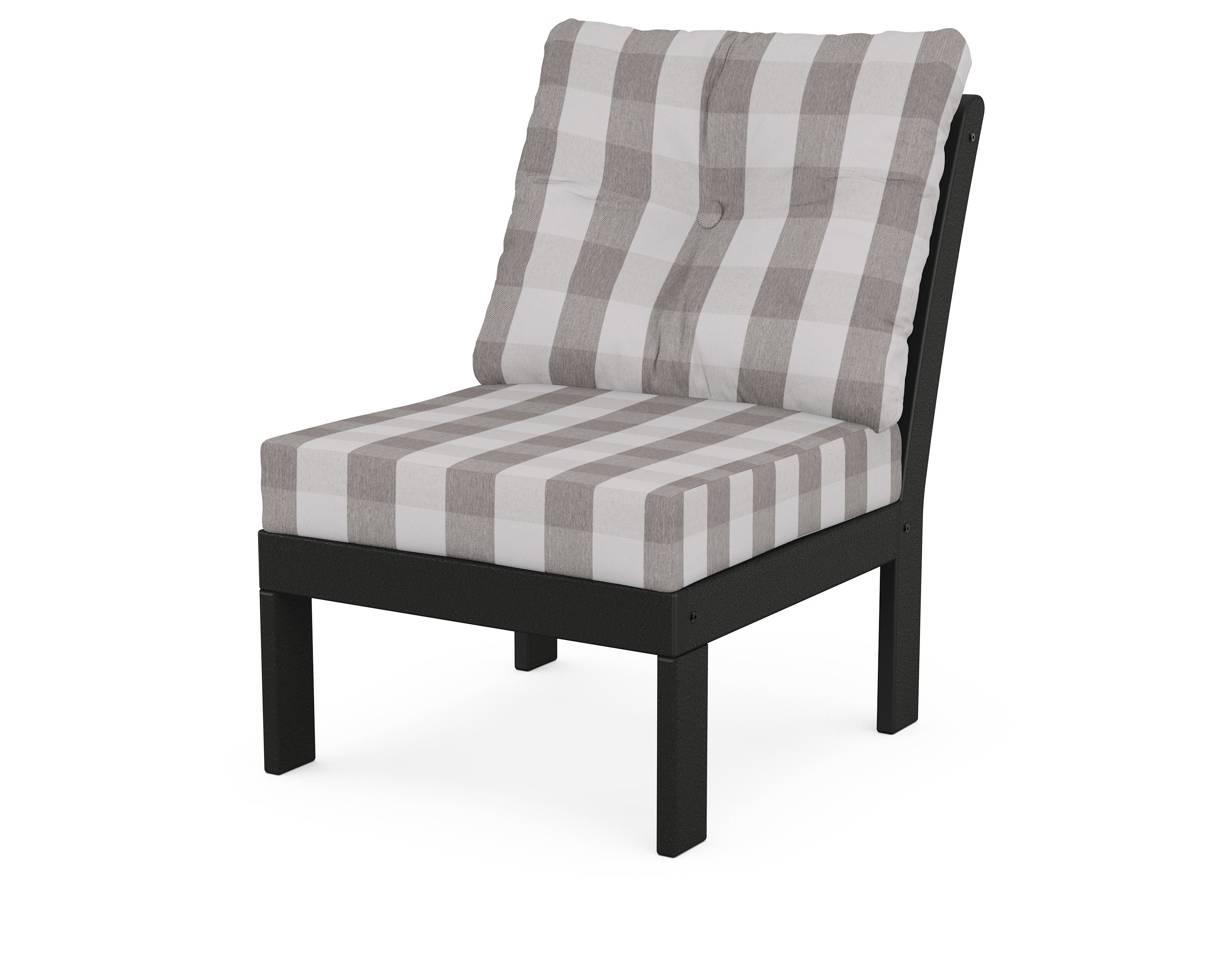 POLYWOOD® Vineyard Modular Armless Chair in Black / Buffalo Plaid Grey Mist
