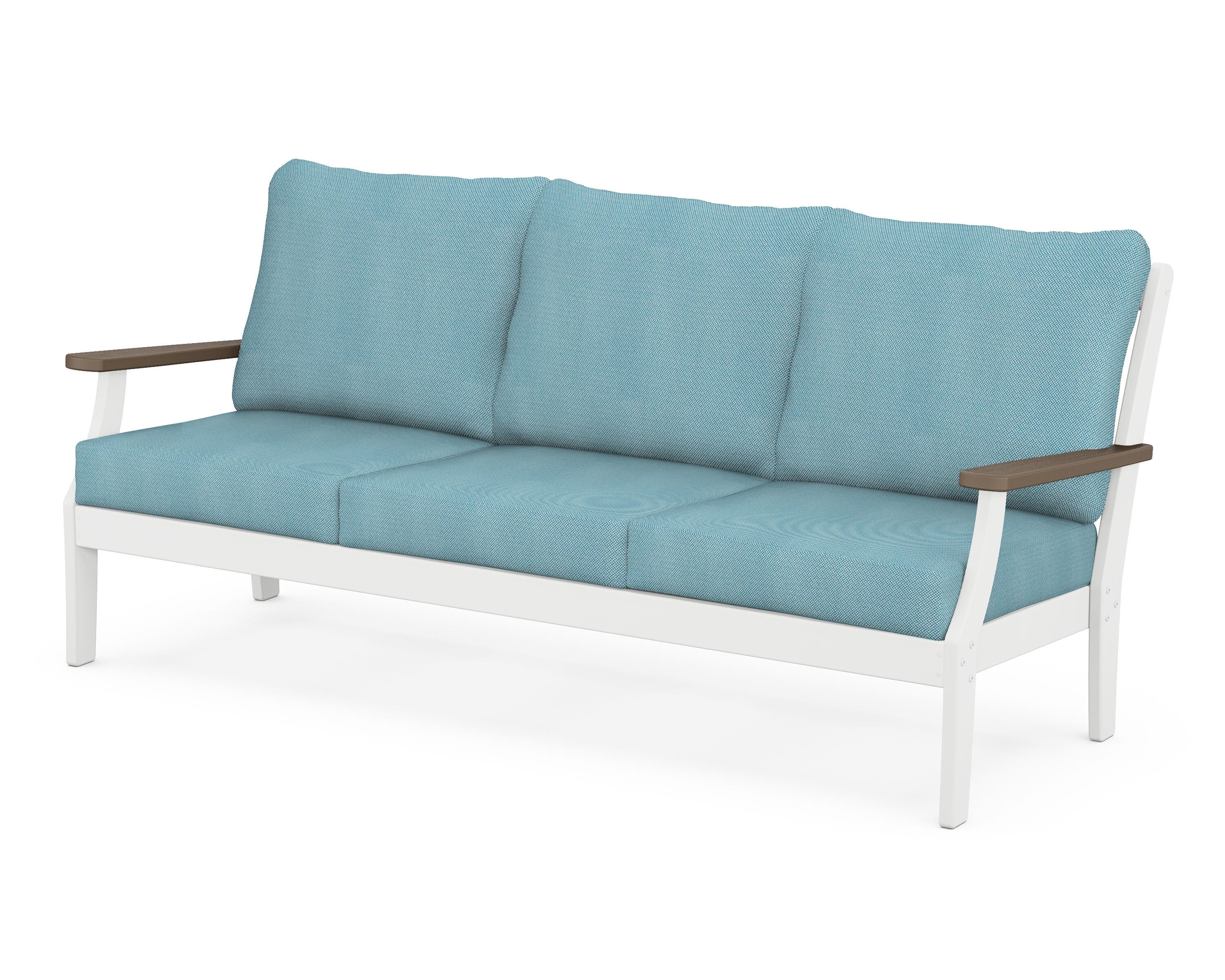 POLYWOOD® Braxton Deep Seating Sofa in White / Kona / Lattice Sky Blue