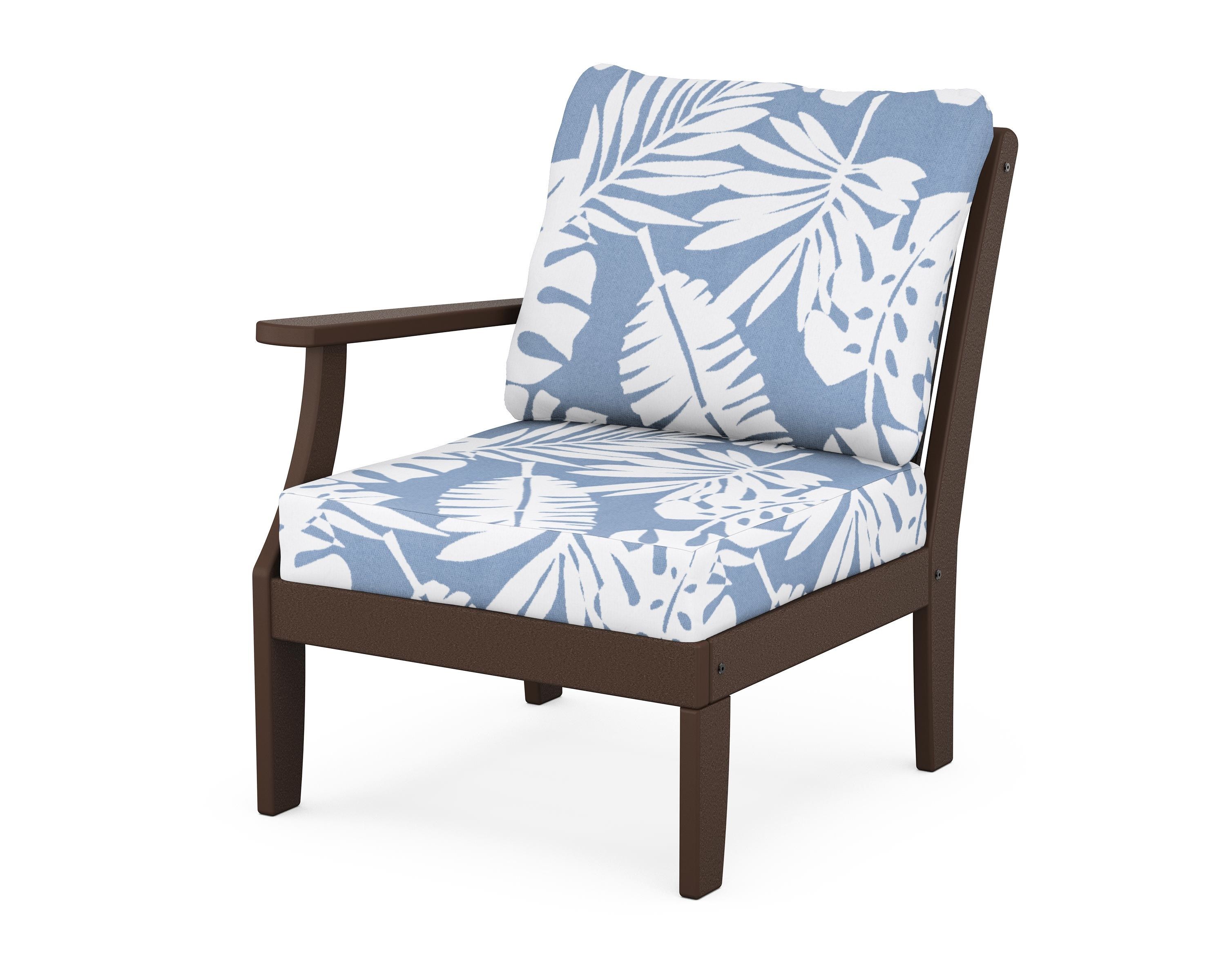 POLYWOOD® Braxton Modular Left Arm Chair in Mahogany / Leaf Sky Blue