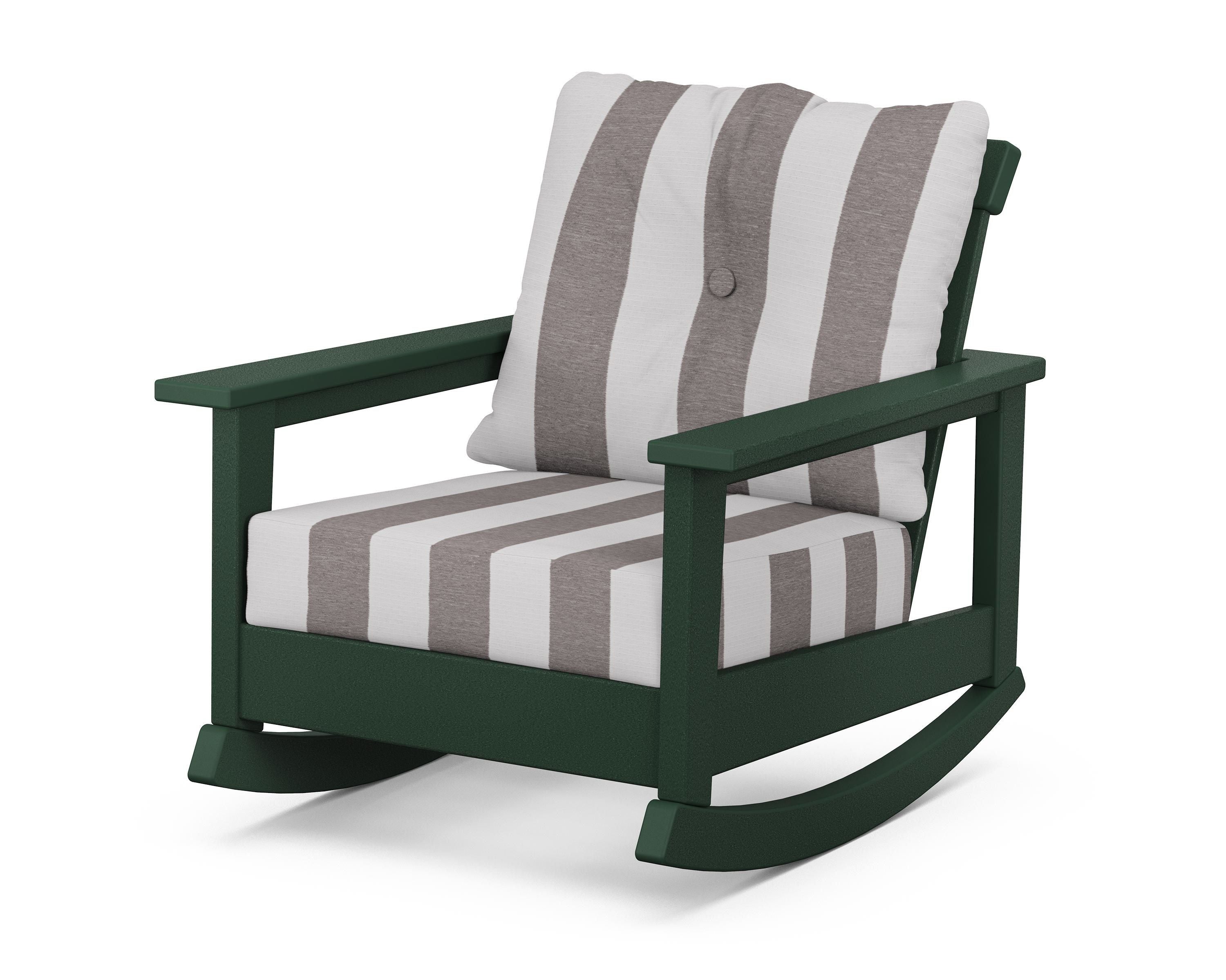 POLYWOOD® Prescott Deep Seating Rocking Chair in Green / Cabana Stripe Grey Mist
