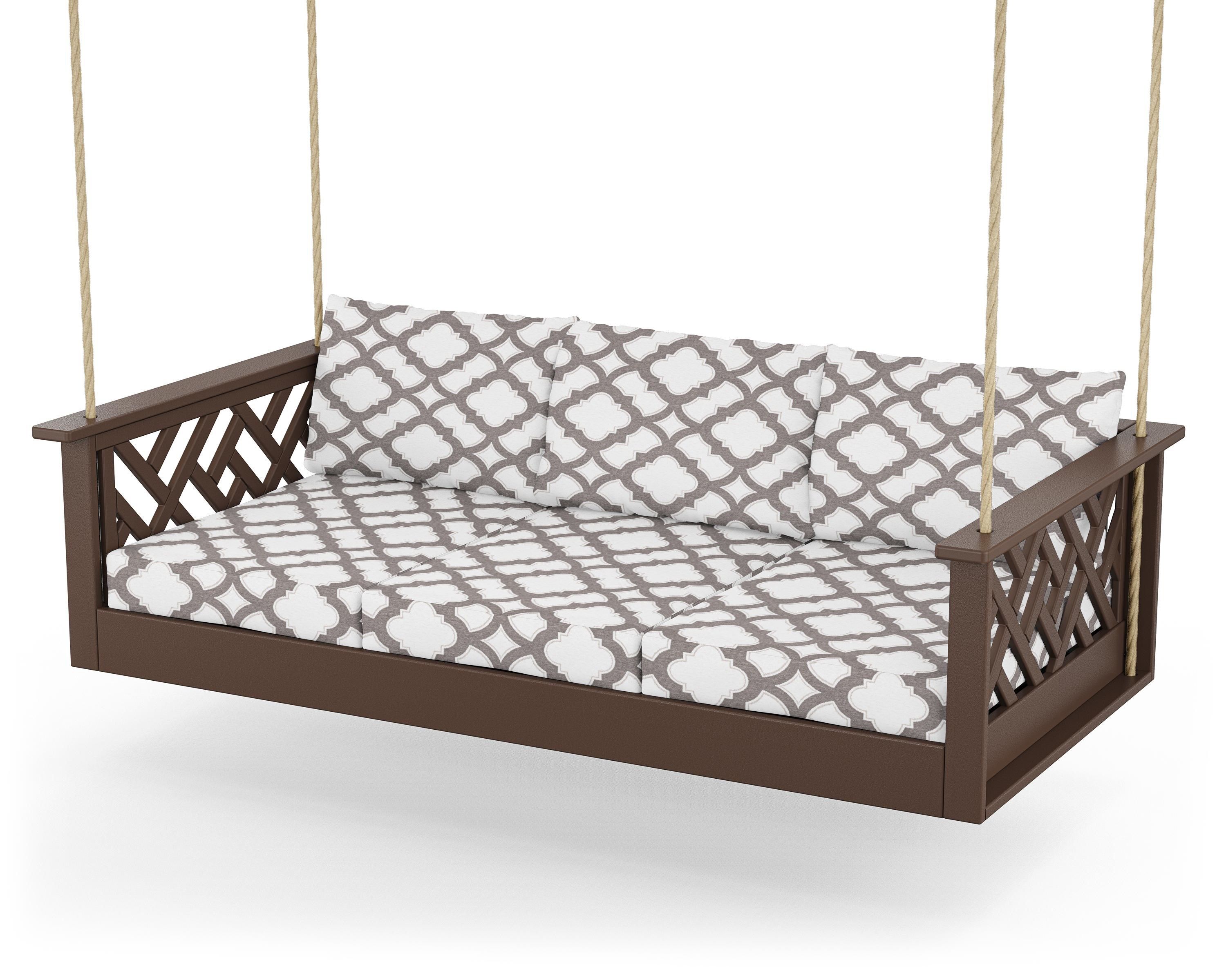 POLYWOOD® Chippendale Daybed Swing in Mahogany / Trellis Grey Mist