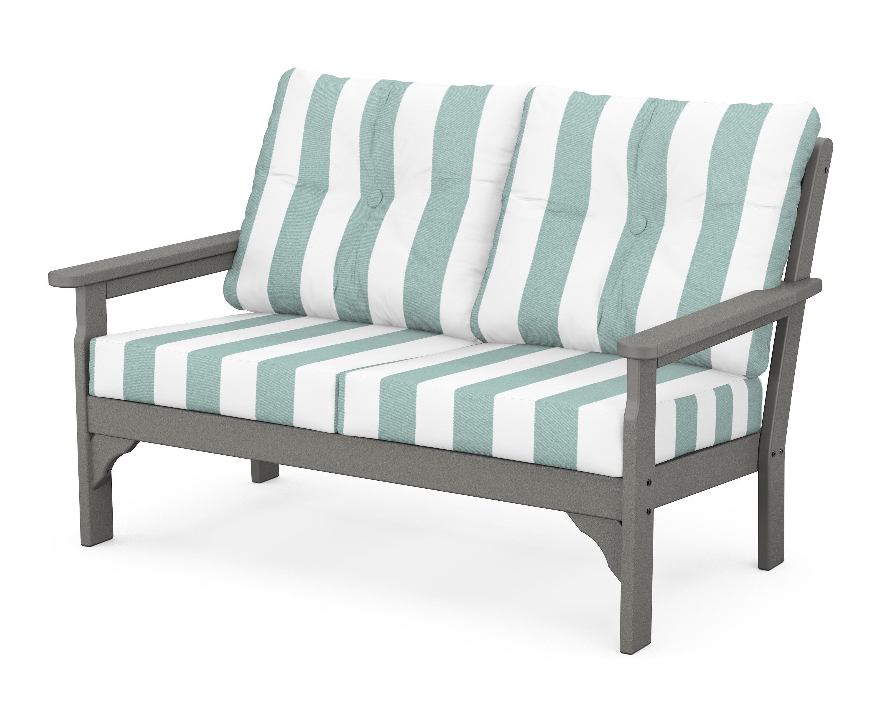POLYWOOD® Vineyard Deep Seating Loveseat in Slate Grey / Cabana Stripe Glacier Spa