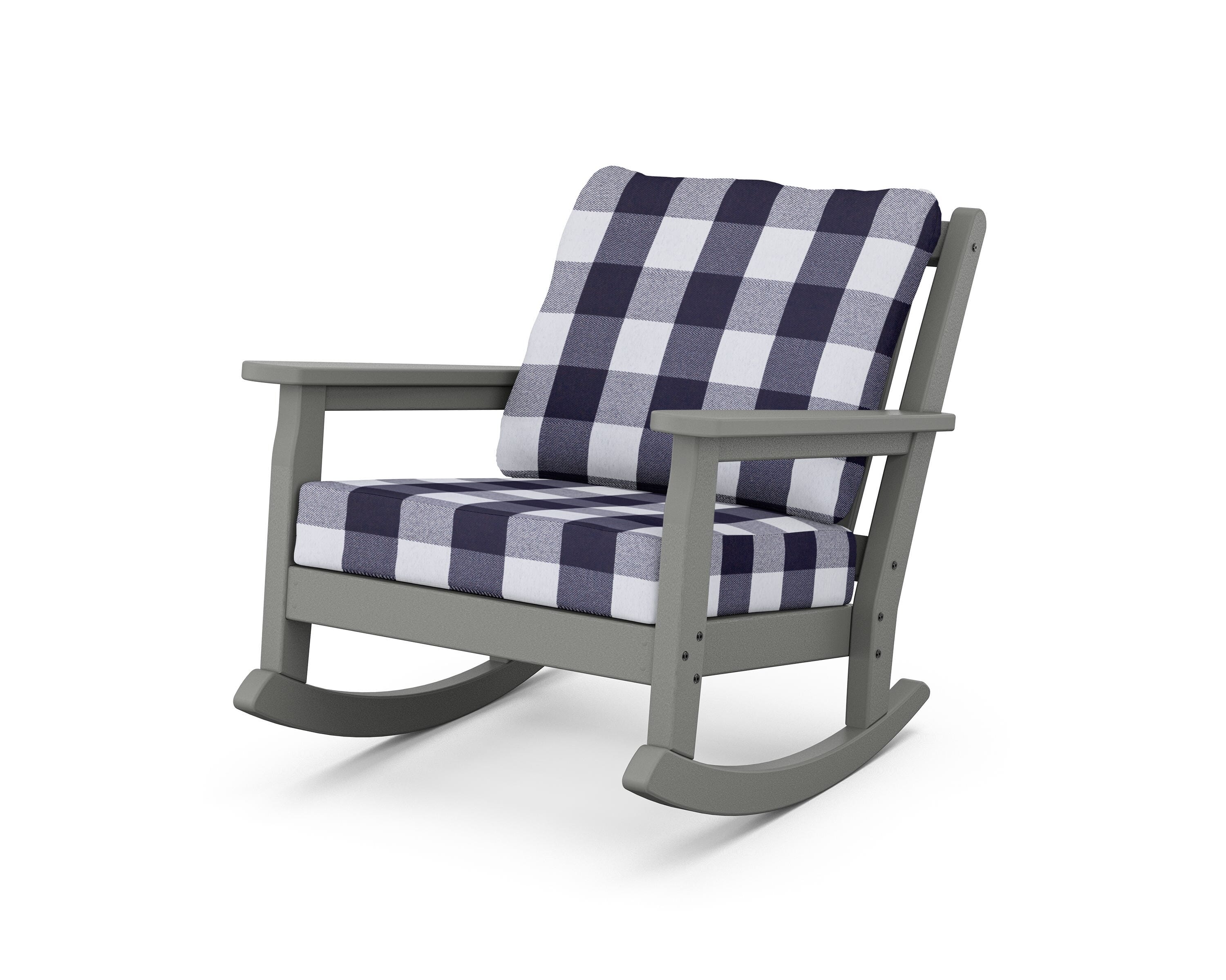 POLYWOOD® Chippendale Deep Seating Rocking Chair in Slate Grey / Buffalo Plaid Navy