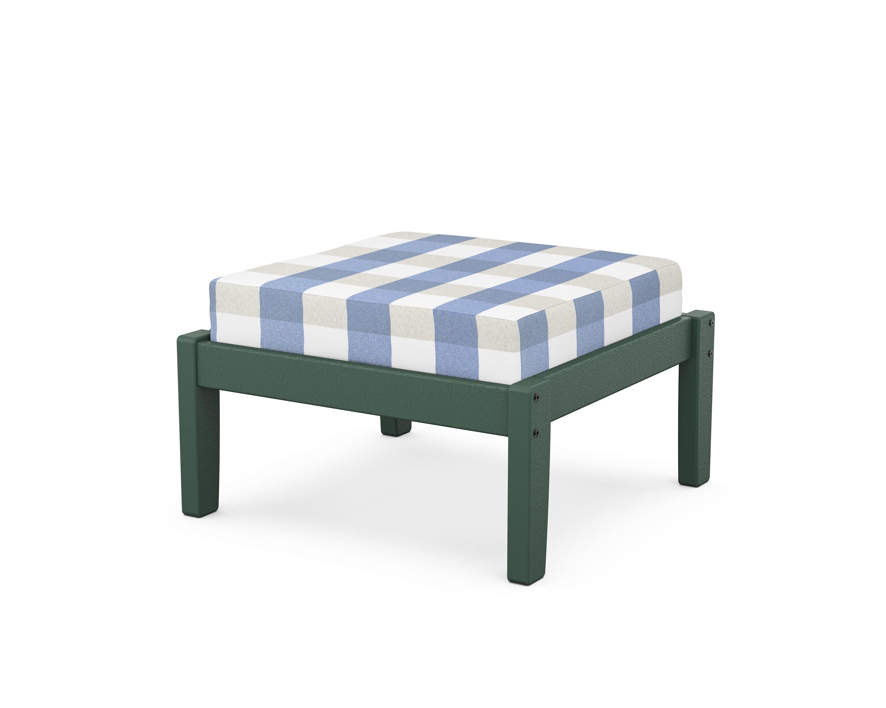 Unbranded Deep Seating Ottoman in Green / Buffalo Plaid Sky Blue