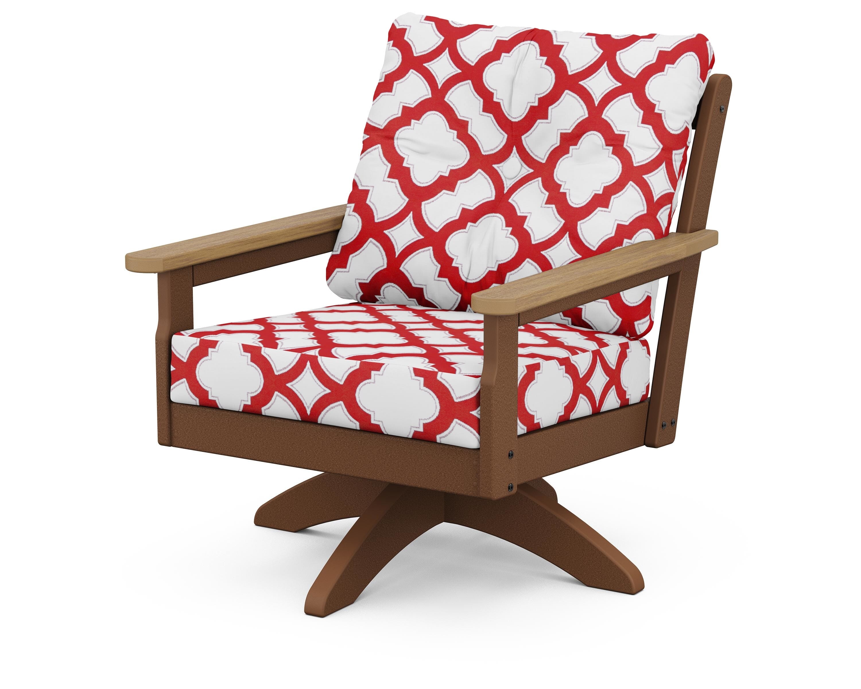 POLYWOOD® Vineyard Deep Seating Swivel Chair in Teak / Natural / Trellis Crimson