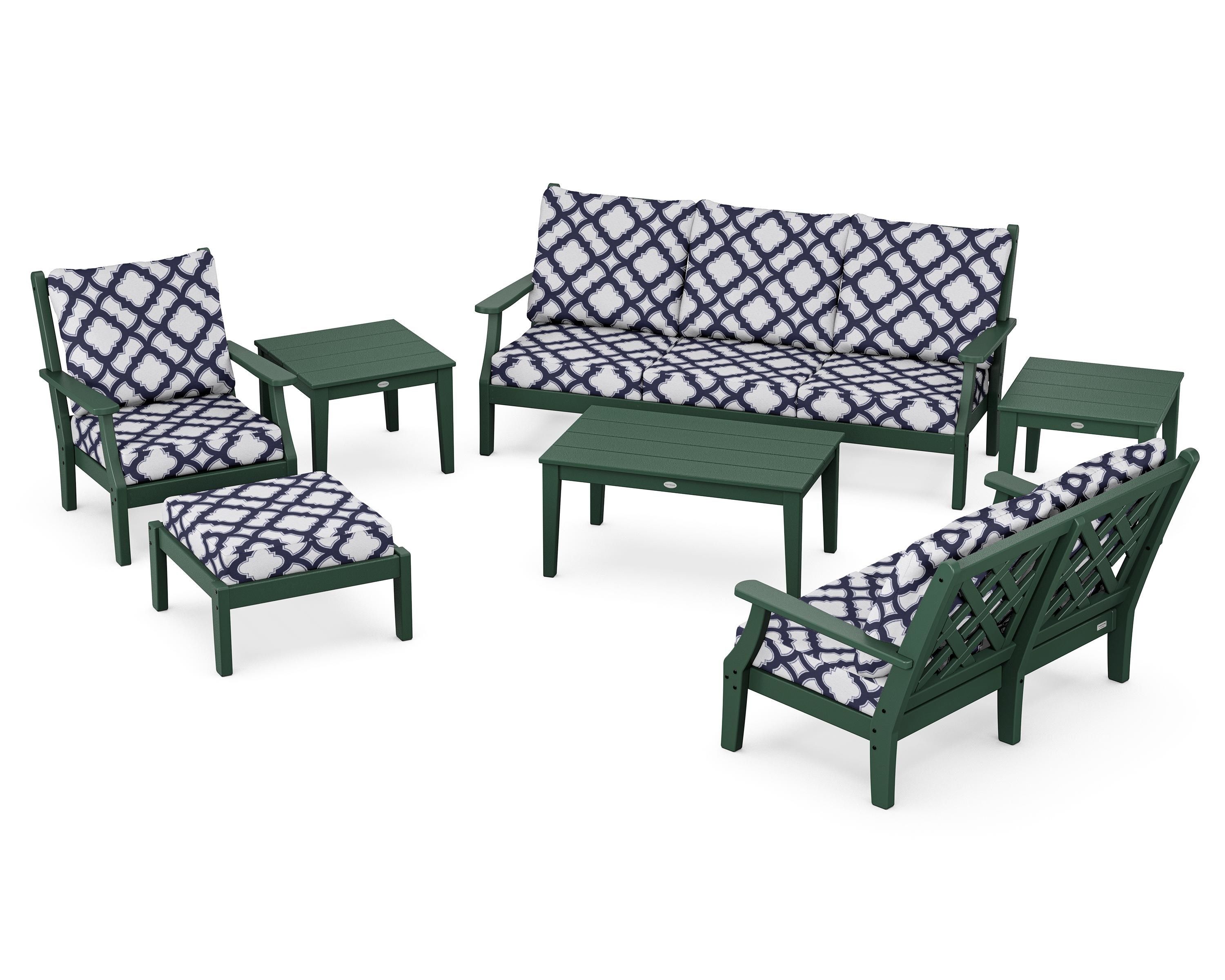 Country Living Wovendale 7-Piece Deep Seating Set in Green / Trellis Navy