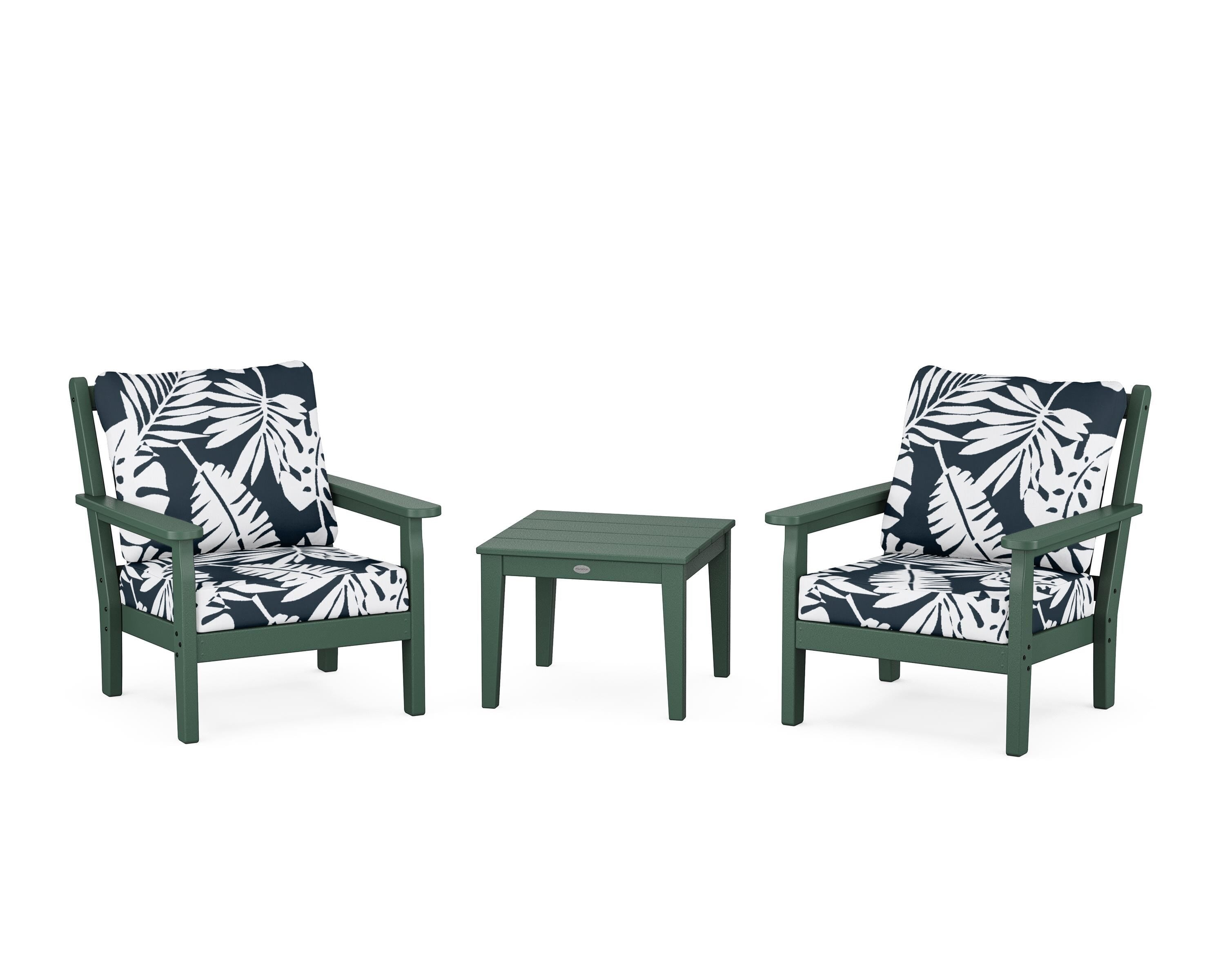 POLYWOOD® Chippendale 3-Piece Deep Seating Set in Green / Leaf Marine Indigo