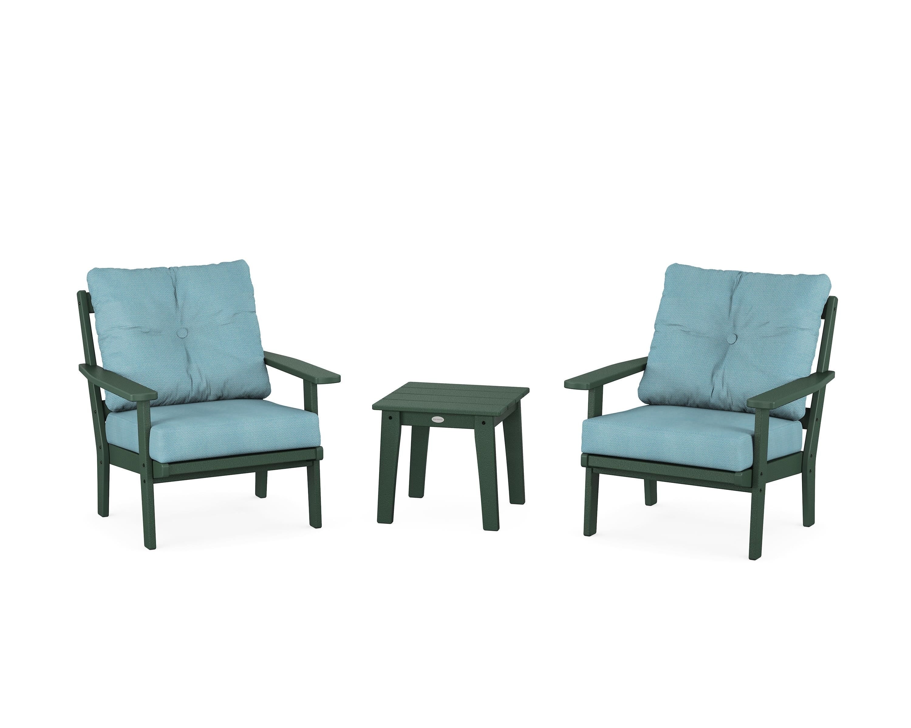POLYWOOD® Prairie 3-Piece Deep Seating Set in Green / Lattice Sky Blue