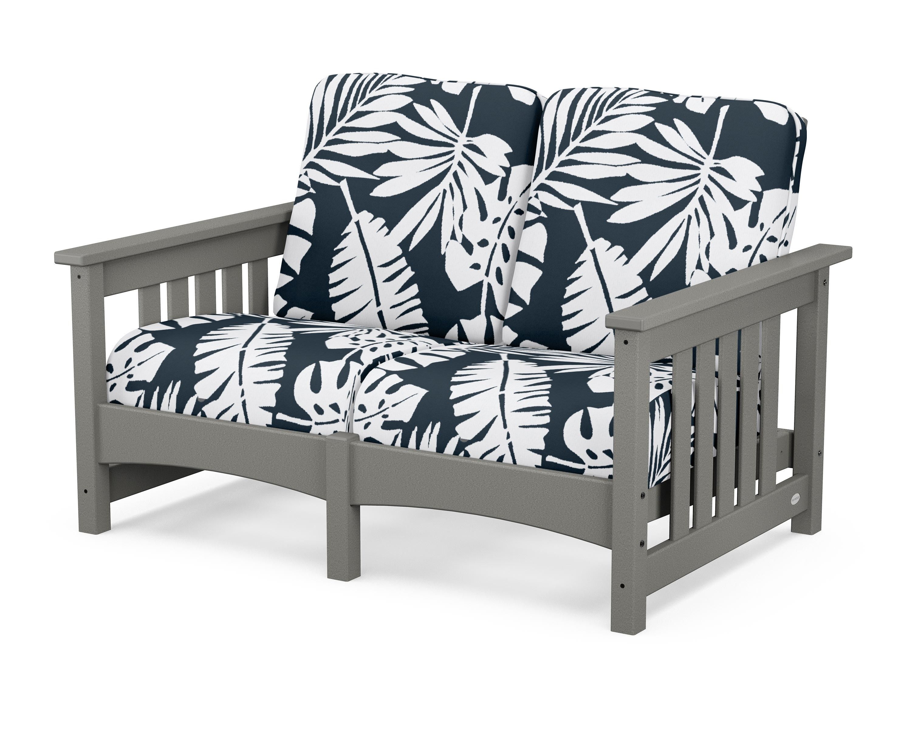POLYWOOD® Club Mission Loveseat in Slate Grey / Leaf Marine Indigo