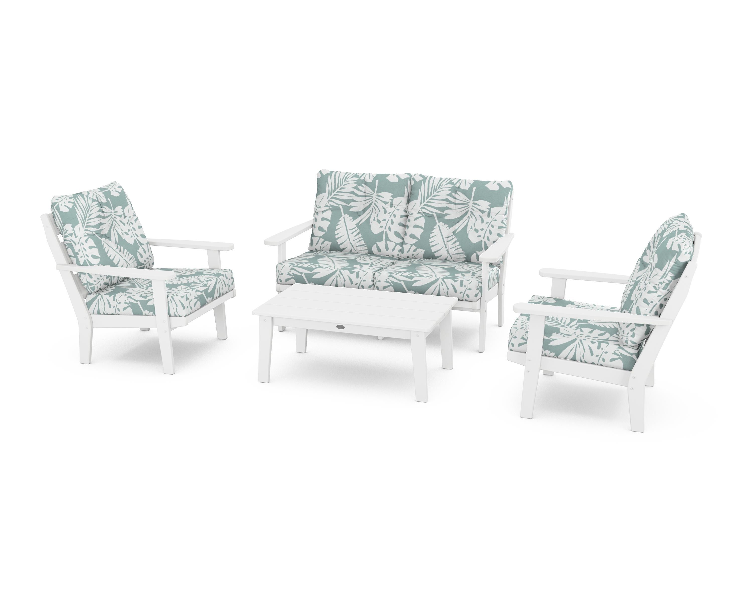 POLYWOOD® Lakeside 4-Piece Deep Seating Set in White / Leaf Glacier Spa