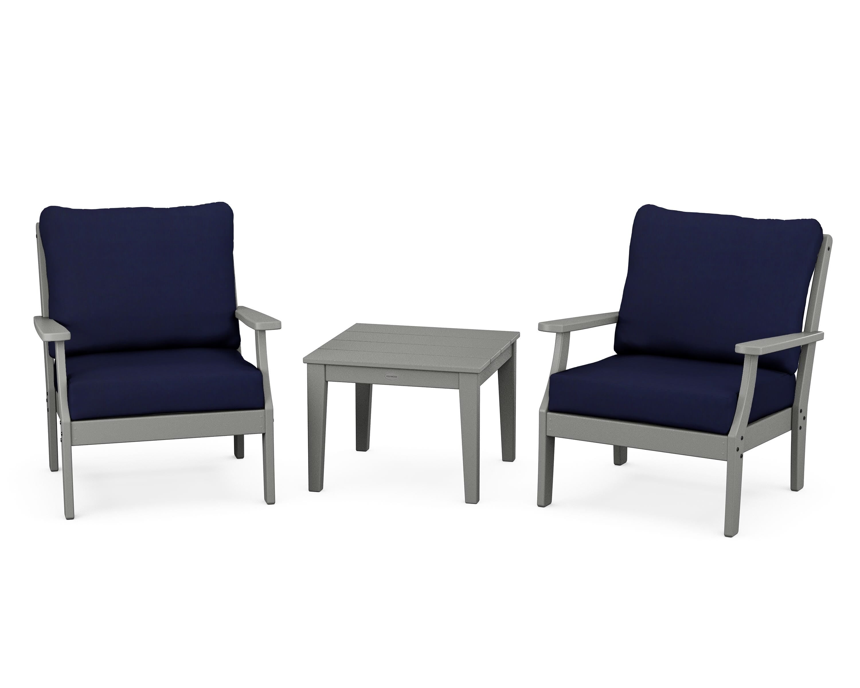 POLYWOOD® Braxton 3-Piece Deep Seating Set in Slate Grey / Navy