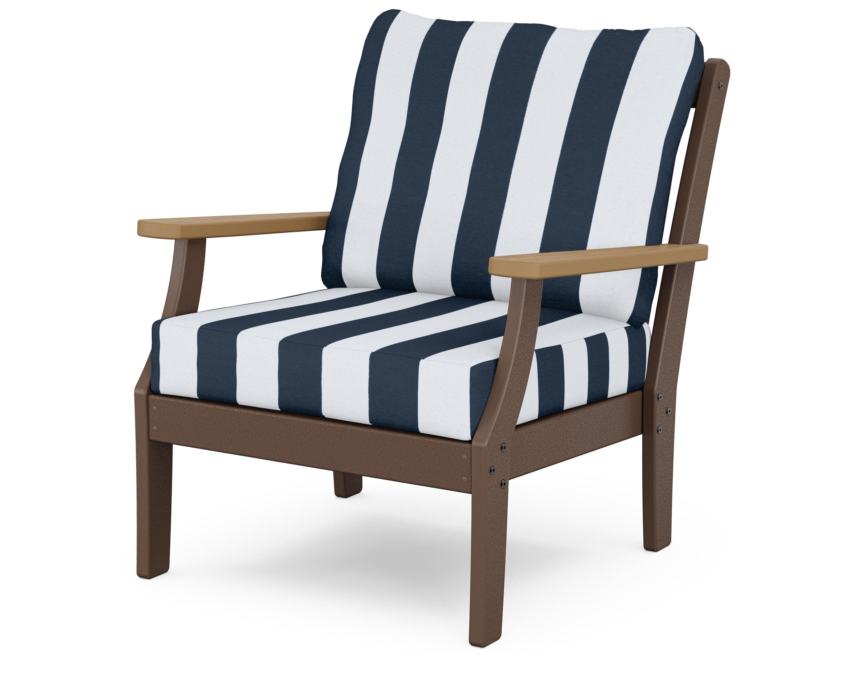POLYWOOD® Braxton Deep Seating Chair in Mahogany / Natural / Cabana Stripe Marine Indigo