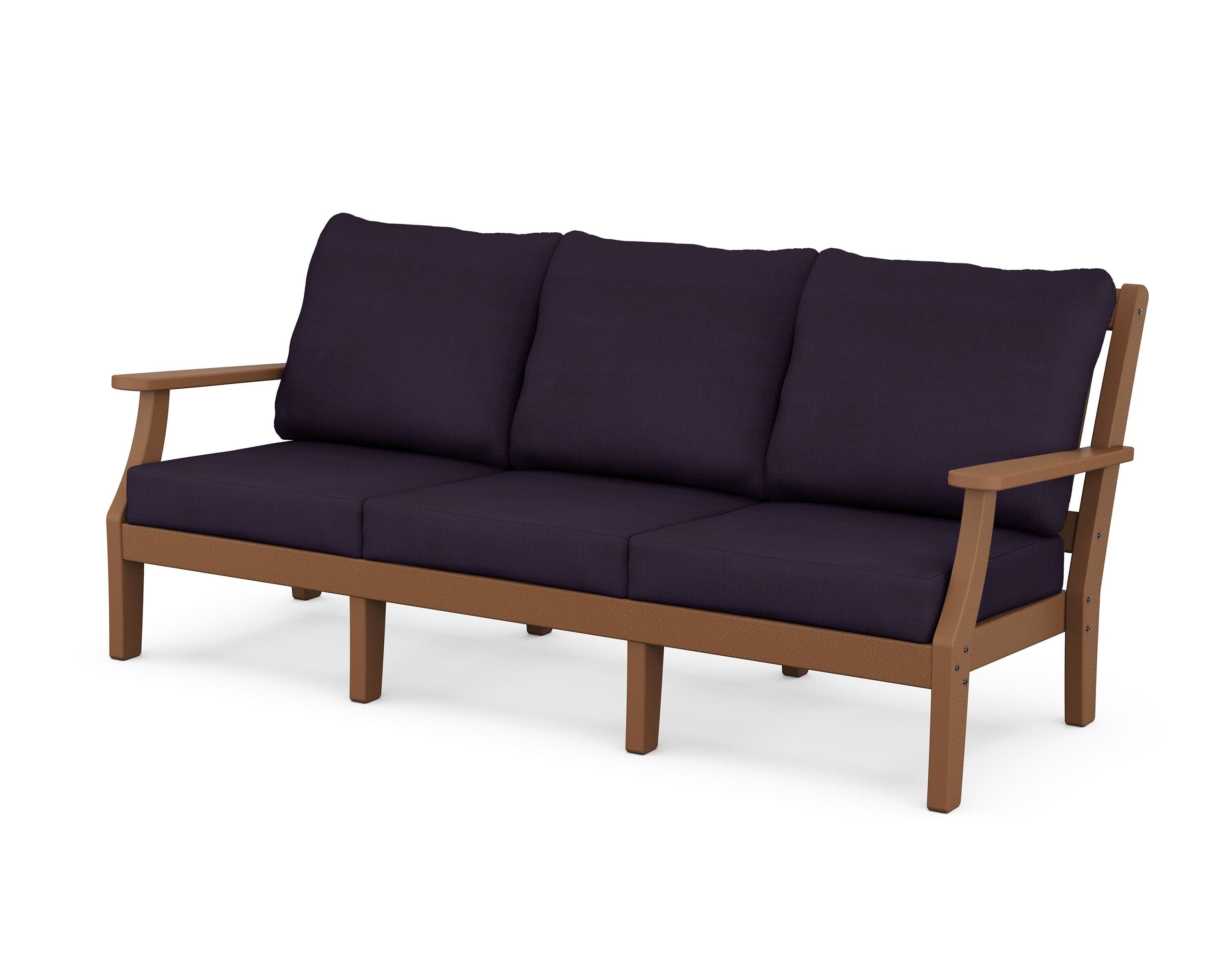 Martha Stewart by POLYWOOD® Chinoiserie Deep Seating Sofa in Teak / Navy Linen