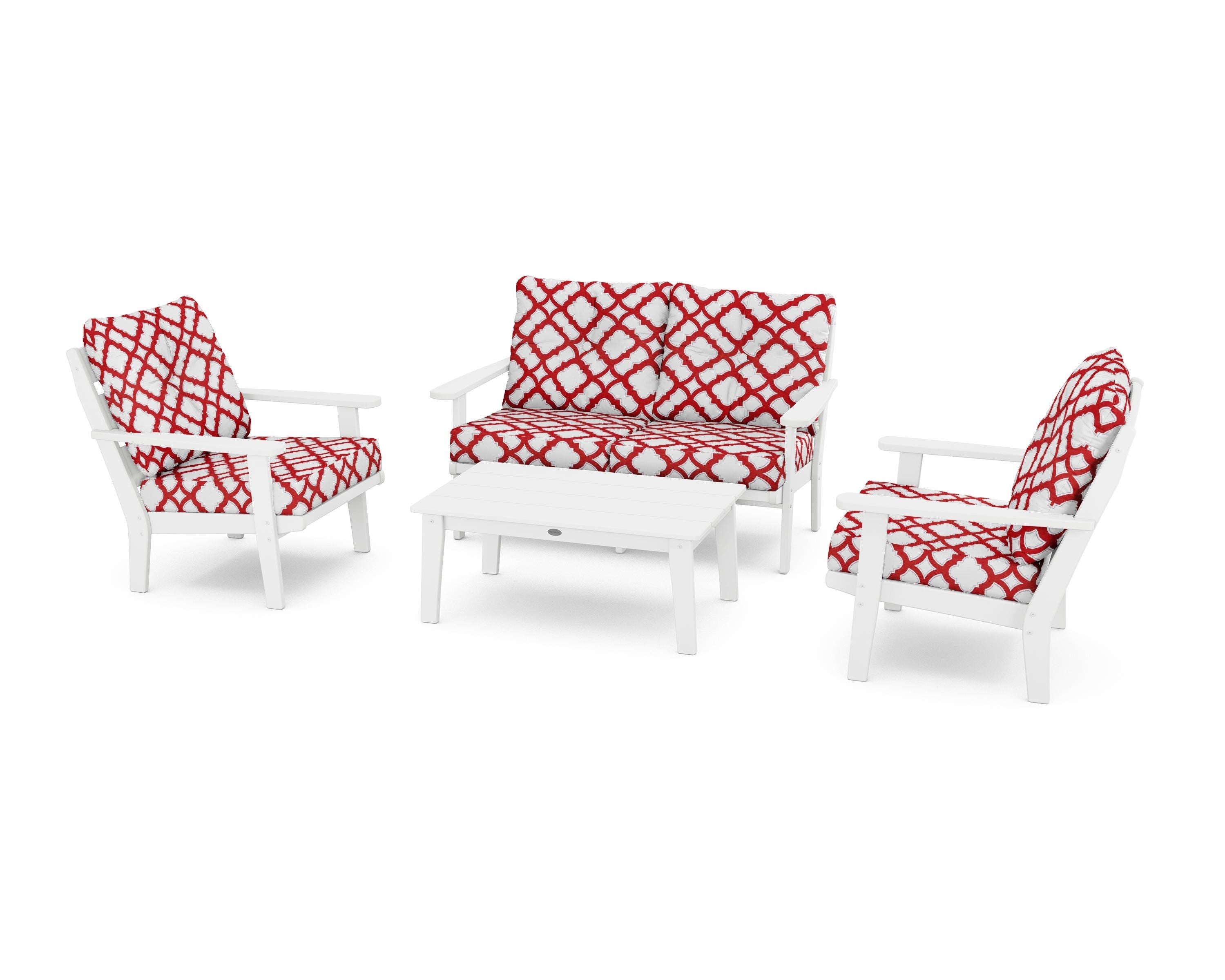 POLYWOOD® Lakeside 4-Piece Deep Seating Set in White / Trellis Crimson