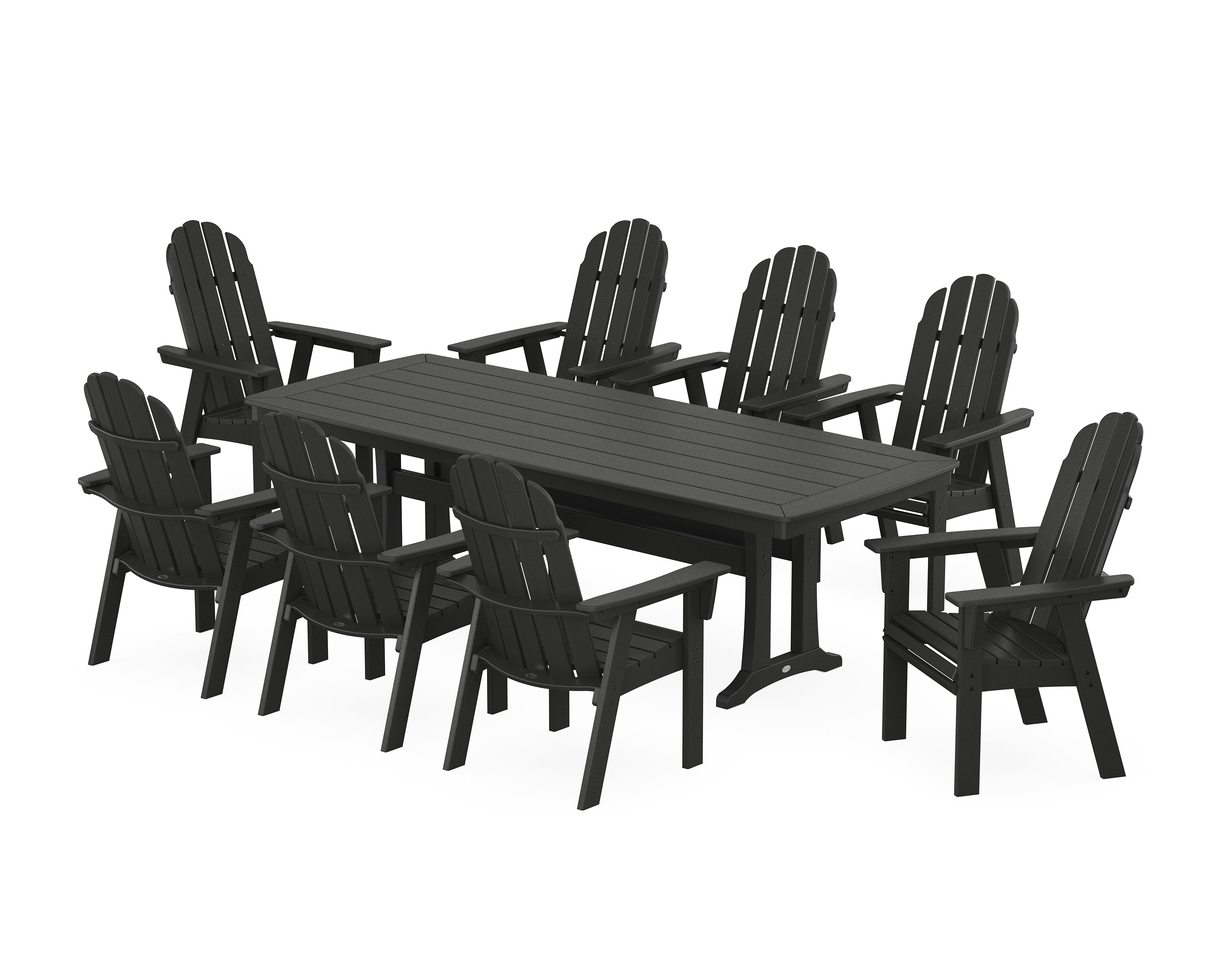 POLYWOOD® Vineyard Curveback Adirondack 9-Piece Dining Set with Trestle Legs in Black