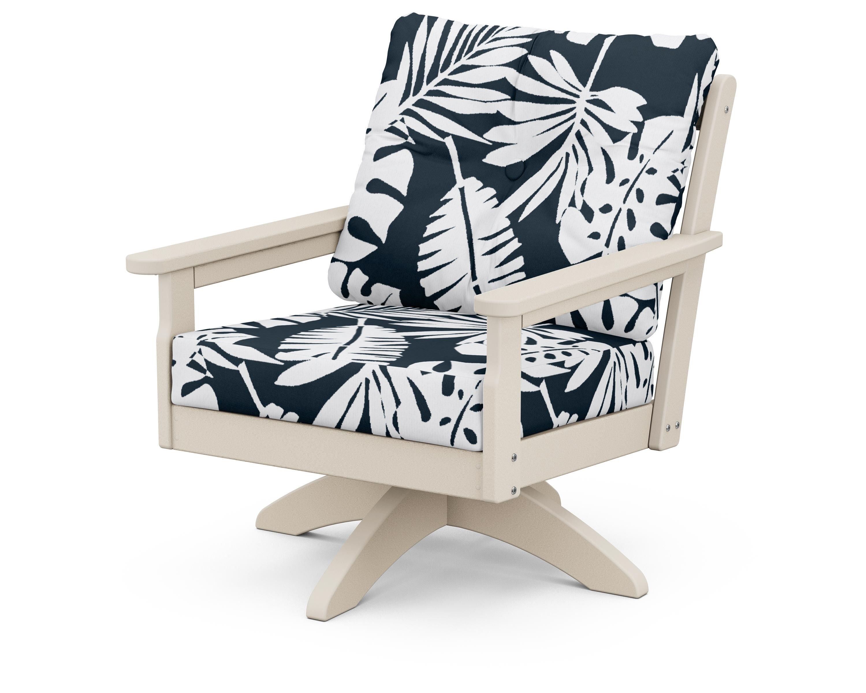 POLYWOOD® Vineyard Deep Seating Swivel Chair in Sand / Leaf Marine Indigo