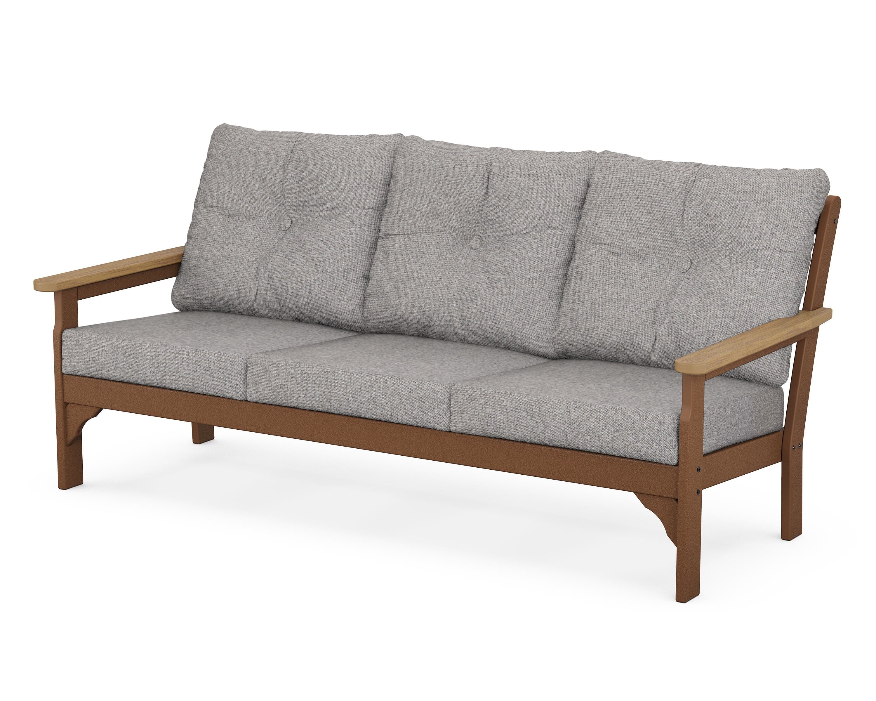 POLYWOOD® Vineyard Deep Seating Sofa in Teak / Natural / Grey Mist