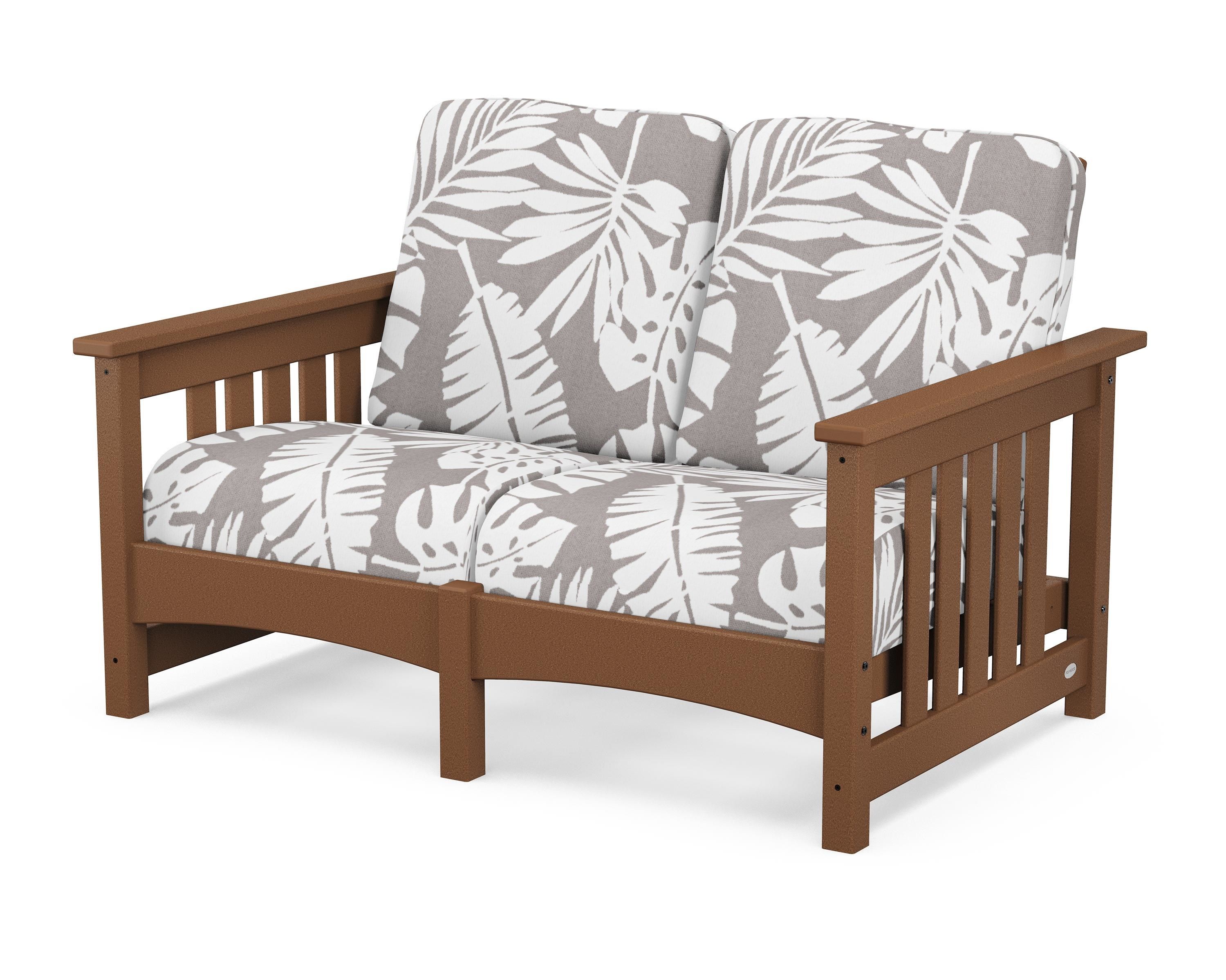 POLYWOOD® Club Mission Loveseat in Teak / Leaf Grey Mist