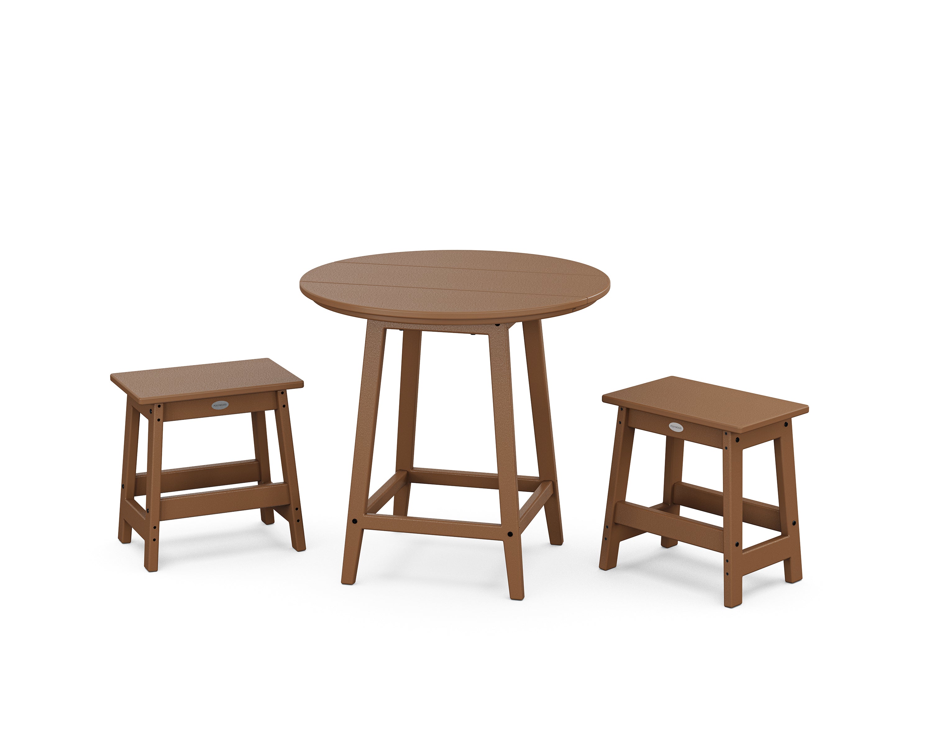 POLYWOOD® Modern Studio Stool 3-Piece Round Bistro Set in Teak