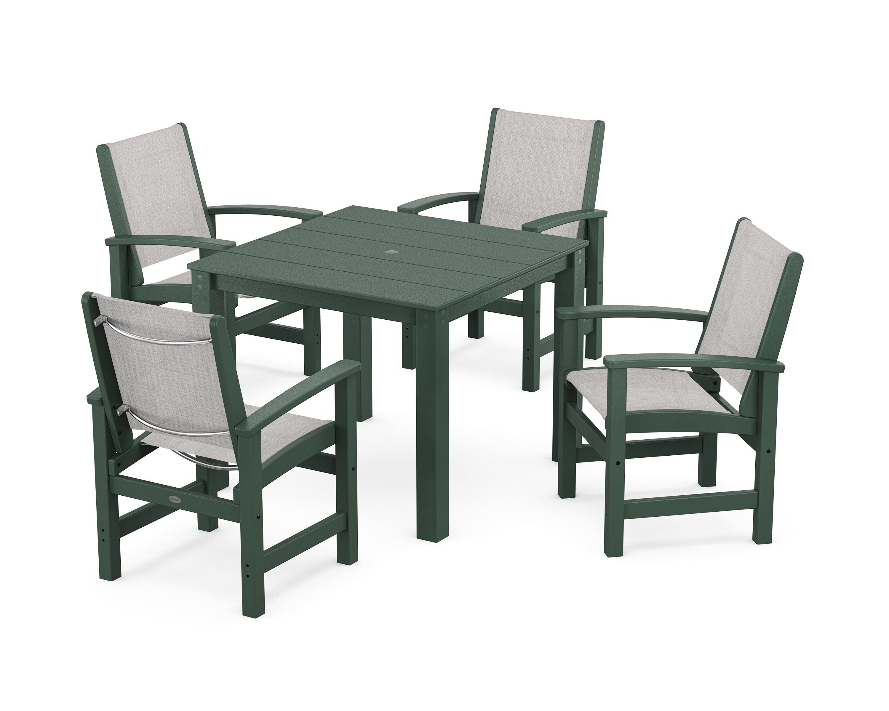 POLYWOOD® Coastal 5-Piece Parsons Dining Set in Green / Parchment Sling