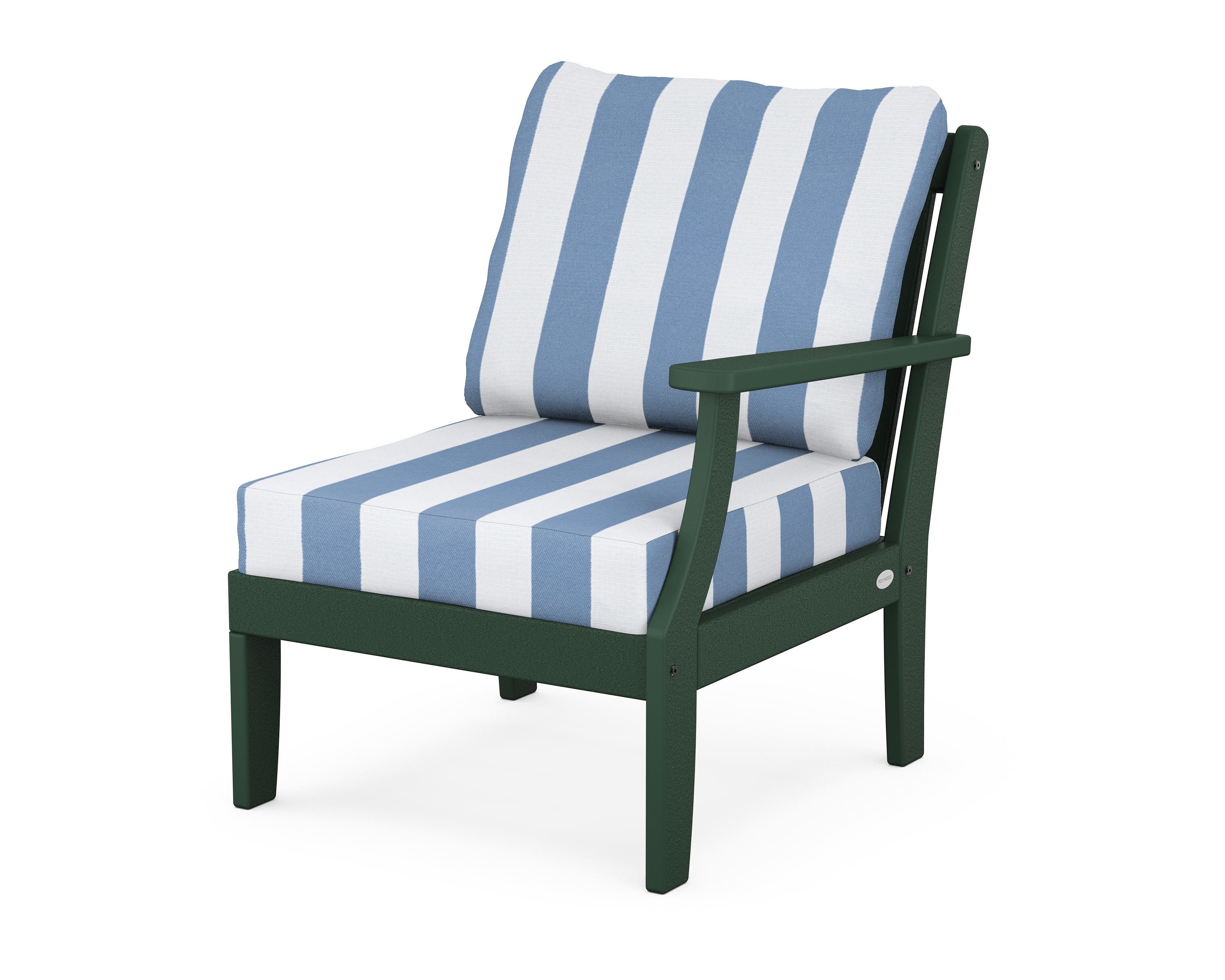 POLYWOOD® Braxton Modular Right Arm Chair in Green / Cabana Stripe Sky Blue
