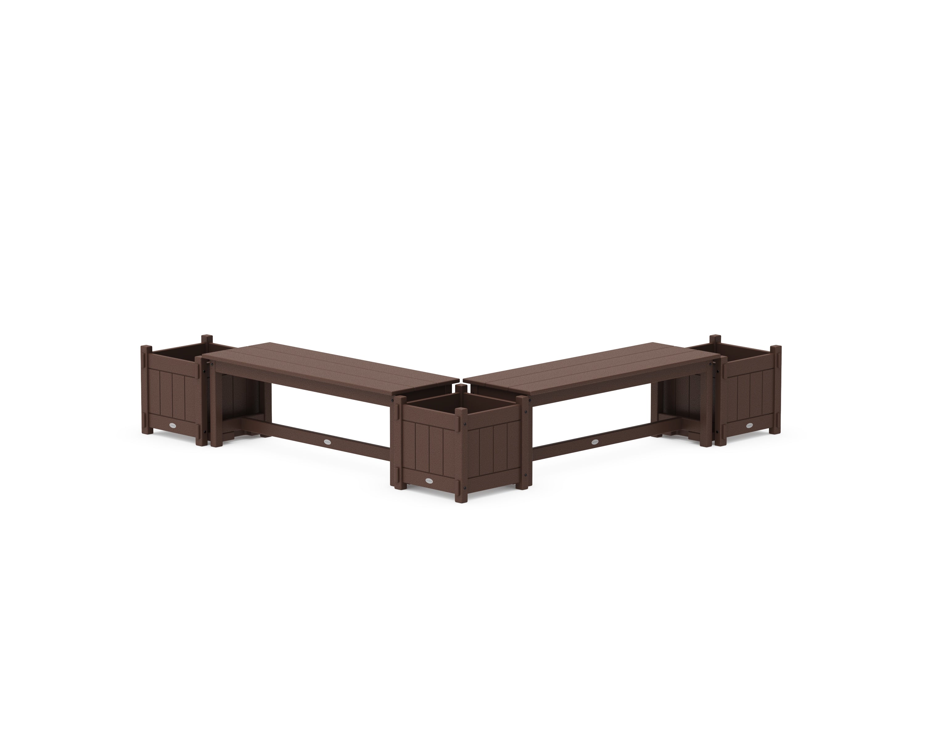 POLYWOOD® 48" Vineyard L- Shaped Planter Bench Corner Set in Mahogany