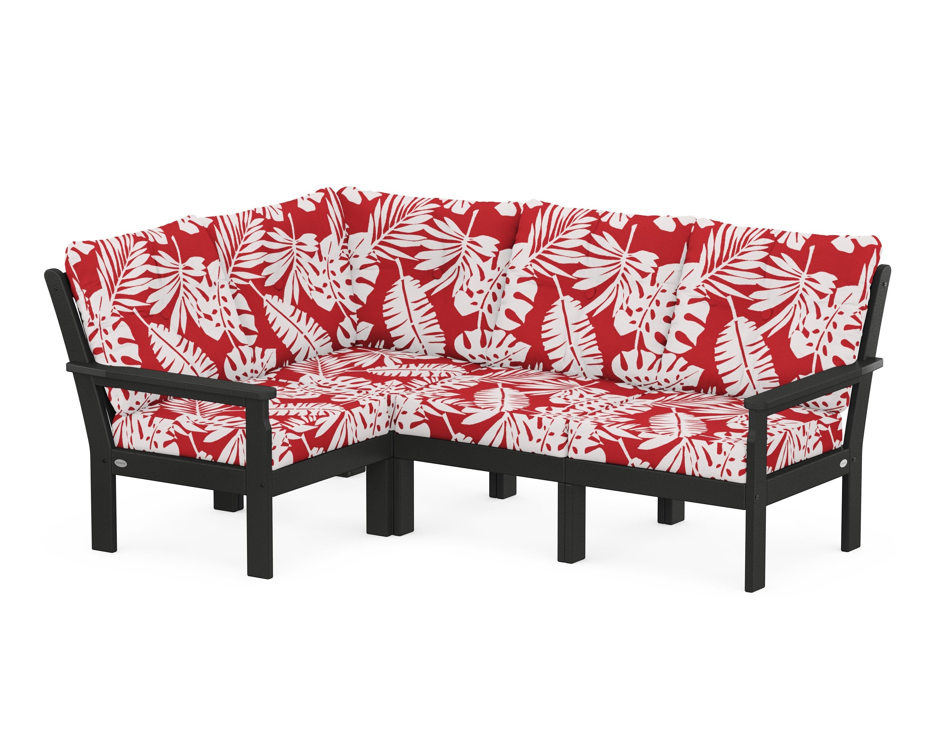 POLYWOOD® Vineyard 4-Piece Sectional in Black / Leaf Crimson