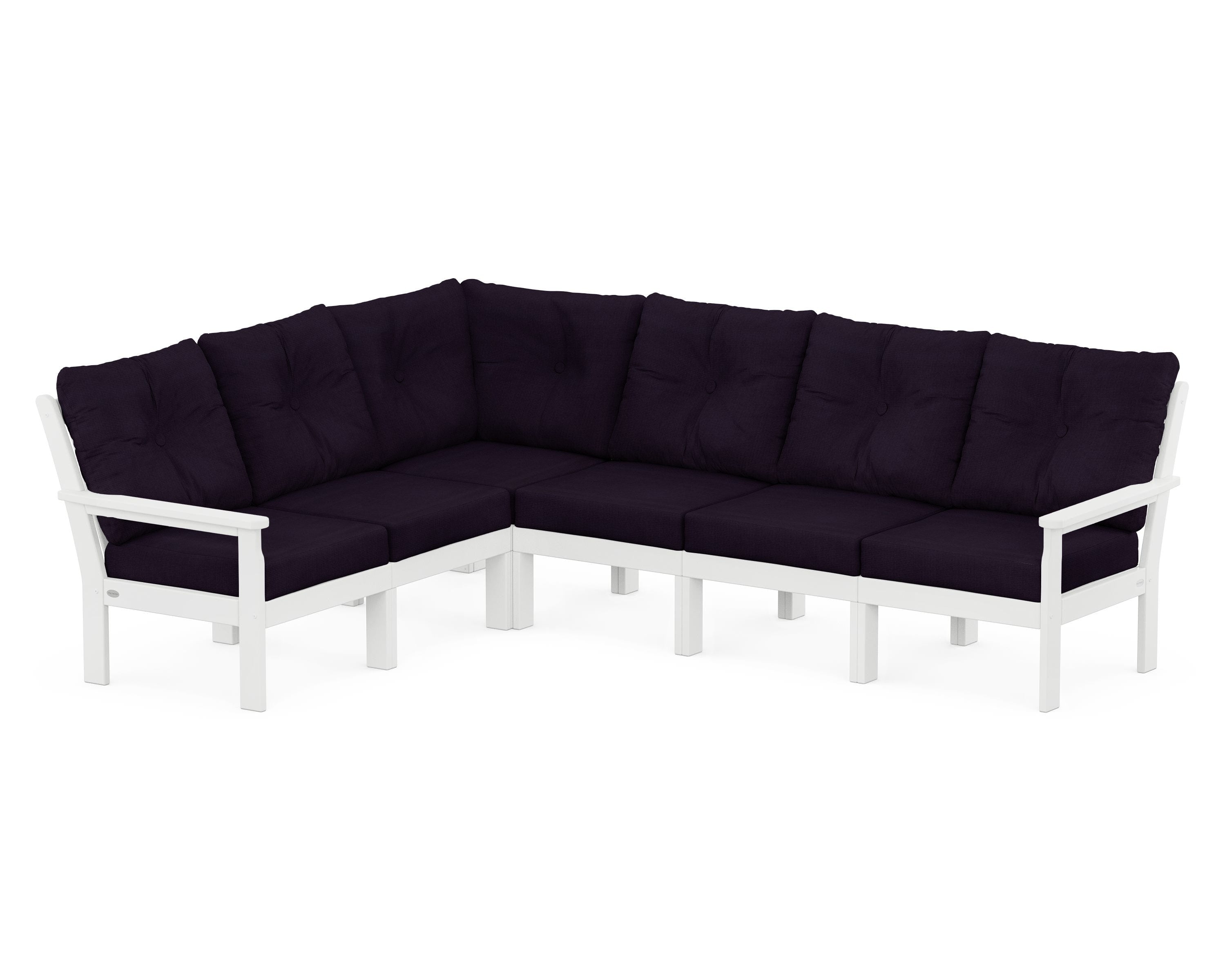 POLYWOOD® Vineyard 6-Piece Sectional in White / Navy Linen