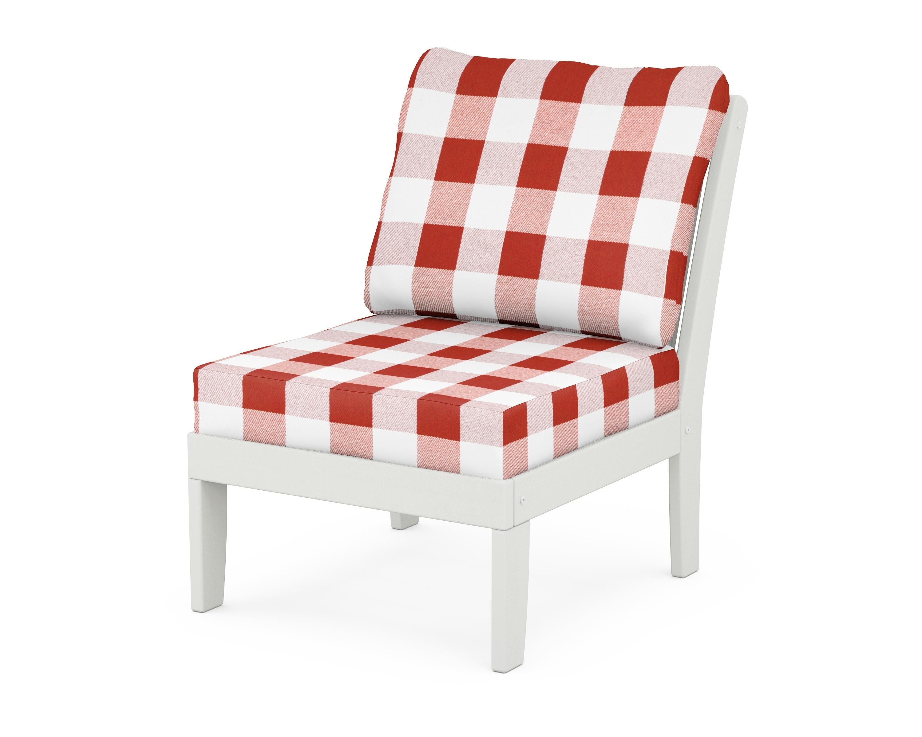 POLYWOOD® Braxton Modular Armless Chair in Vintage White / Buffalo Plaid Crimson