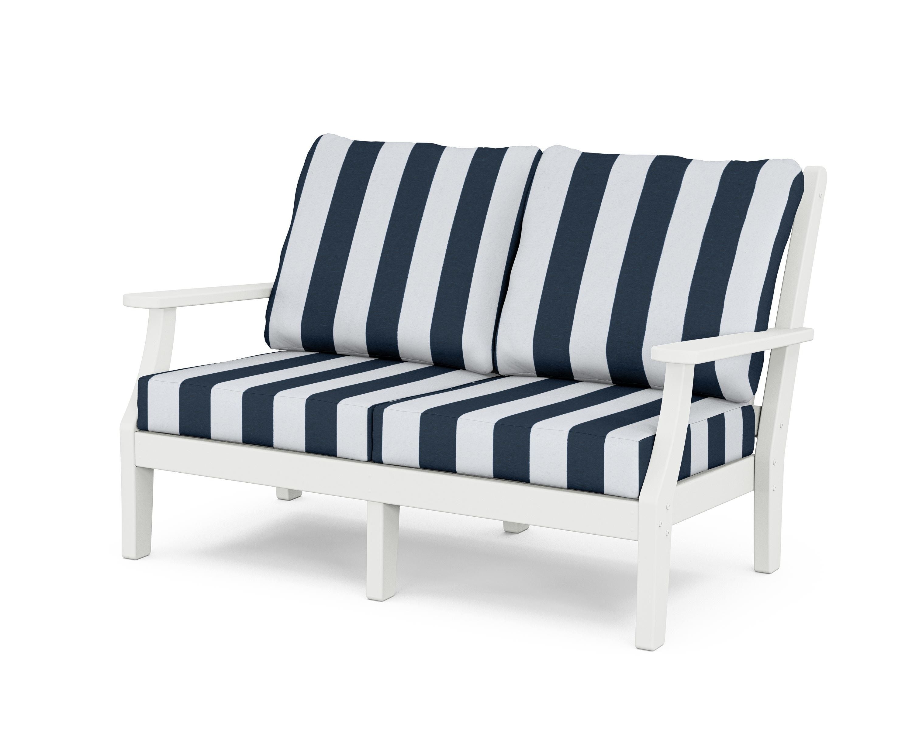 Country Living Wovendale Deep Seating Loveseat in White / Cabana Stripe Marine Indigo
