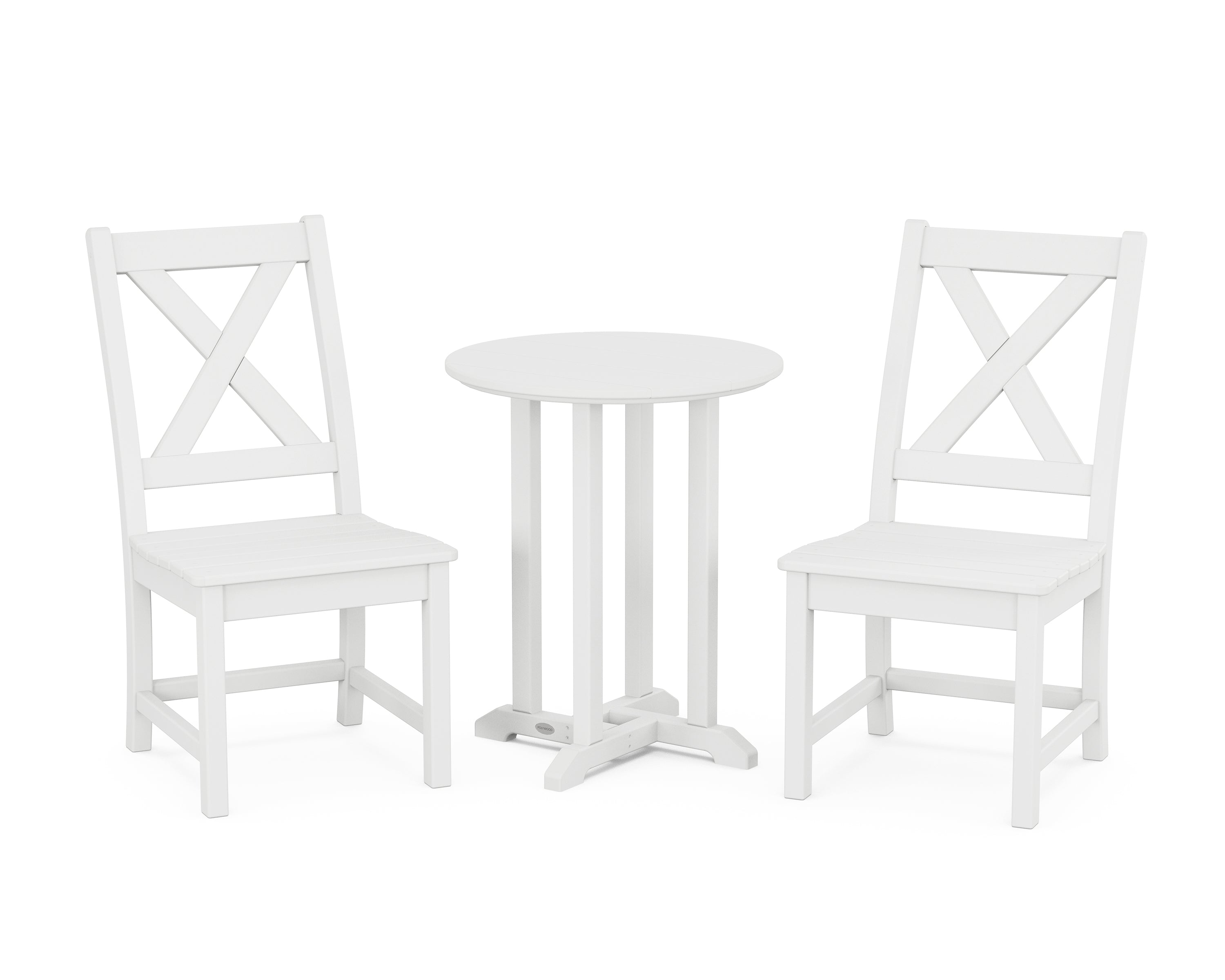 POLYWOOD® Braxton Side Chair 3-Piece Round Bistro Dining Set in White