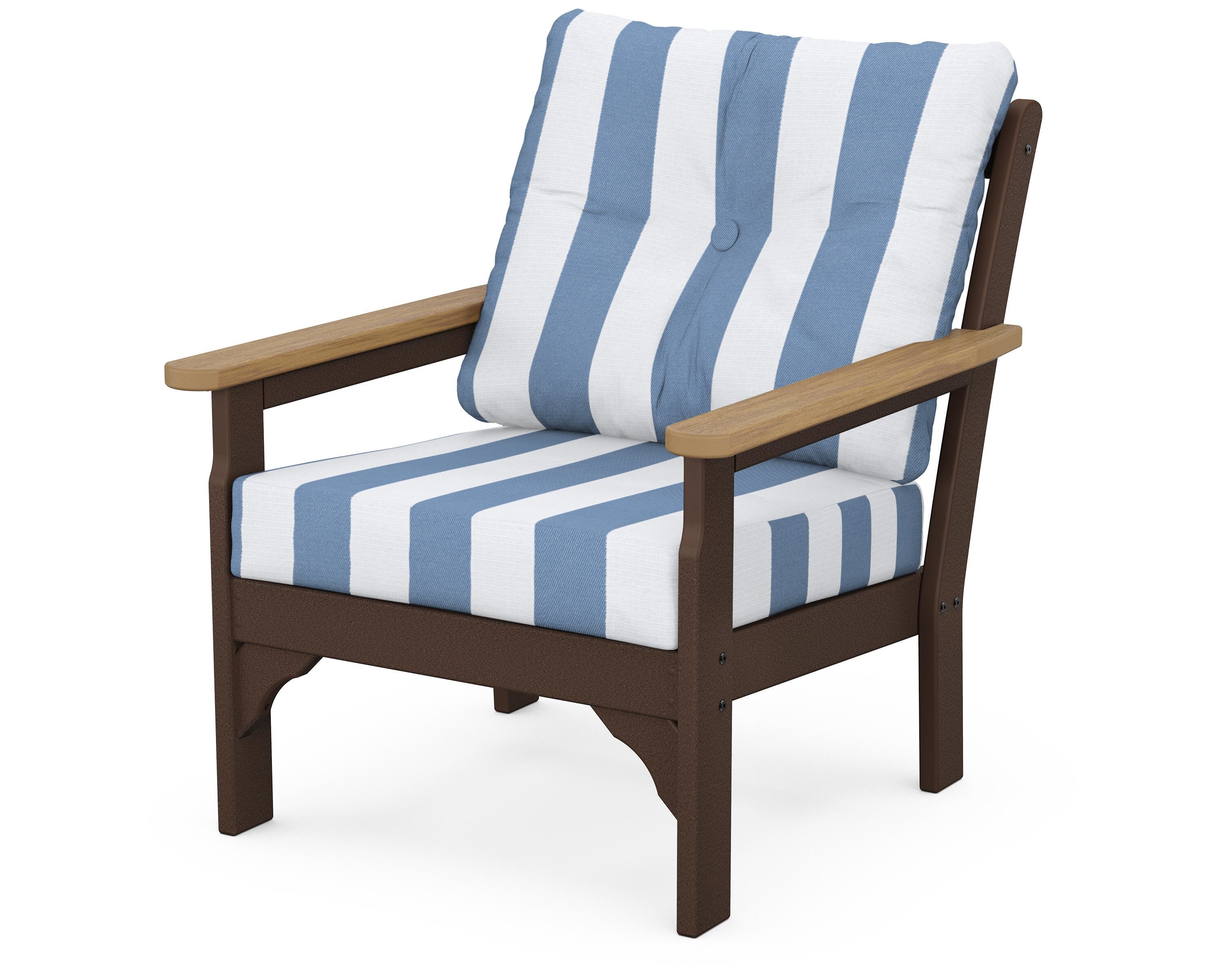 POLYWOOD® Vineyard Deep Seating Chair in Mahogany / Natural / Cabana Stripe Sky Blue