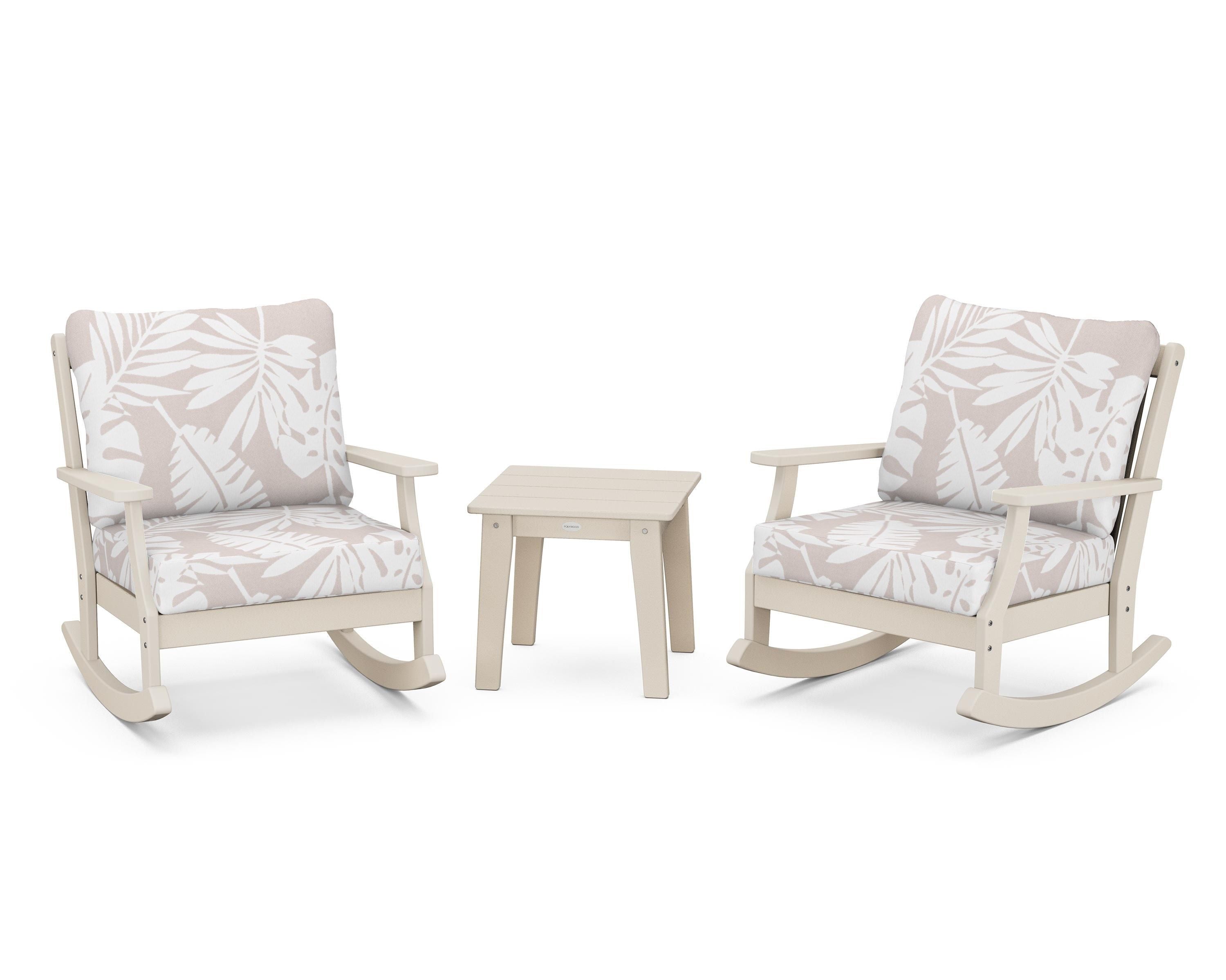 POLYWOOD® Braxton 3-Piece Deep Seating Rocker Set in Sand / Leaf Dune Burlap