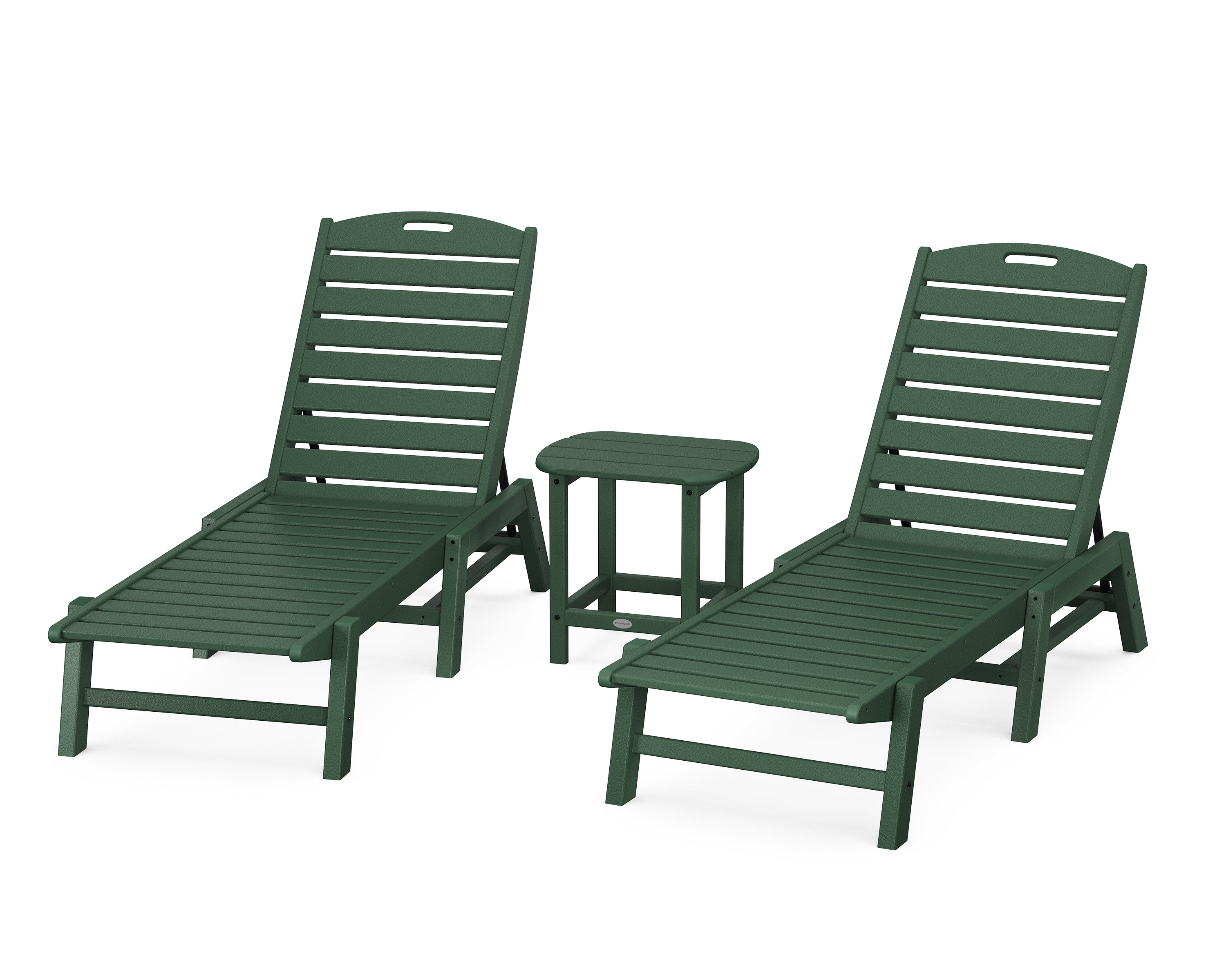 POLYWOOD® Nautical 3-Piece Chaise Lounge Set with South Beach 18" Side Table in Green