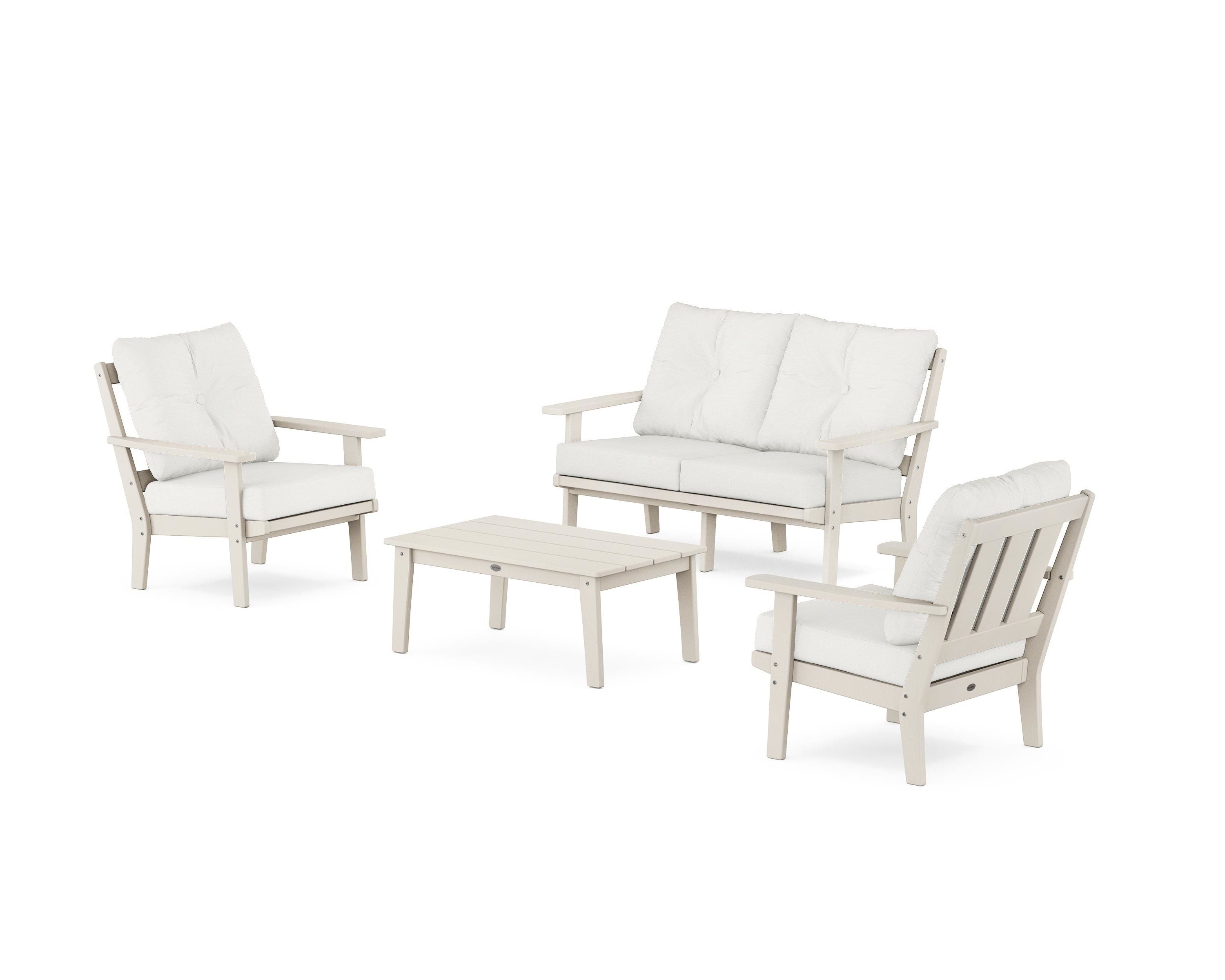 POLYWOOD® Oxford 4-Piece Deep Seating Set with Loveseat in Sand / Natural Linen