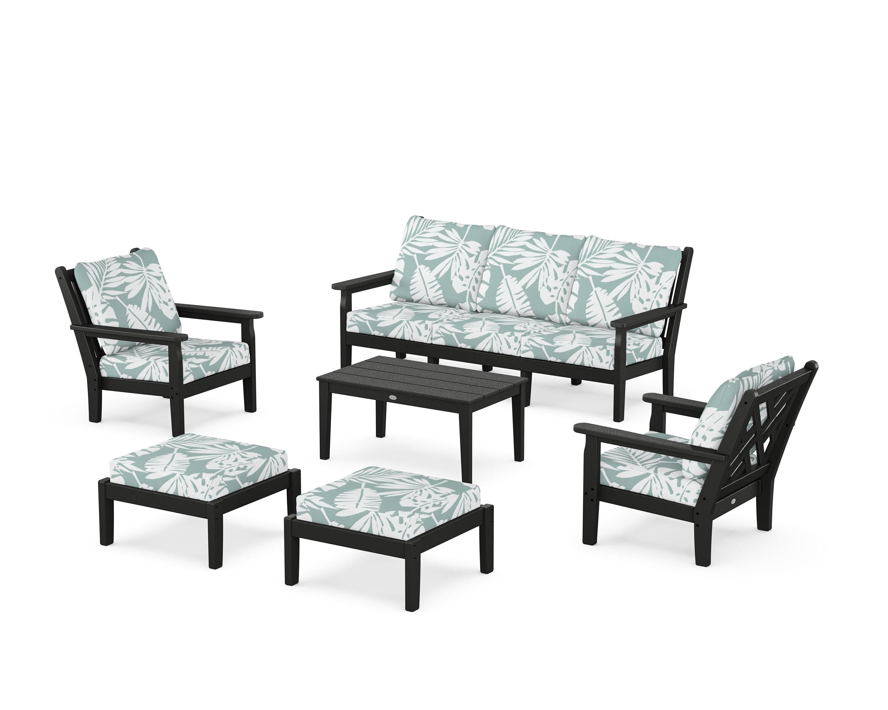 POLYWOOD® Chippendale 6-Piece Lounge Sofa Set in Black / Leaf Glacier Spa