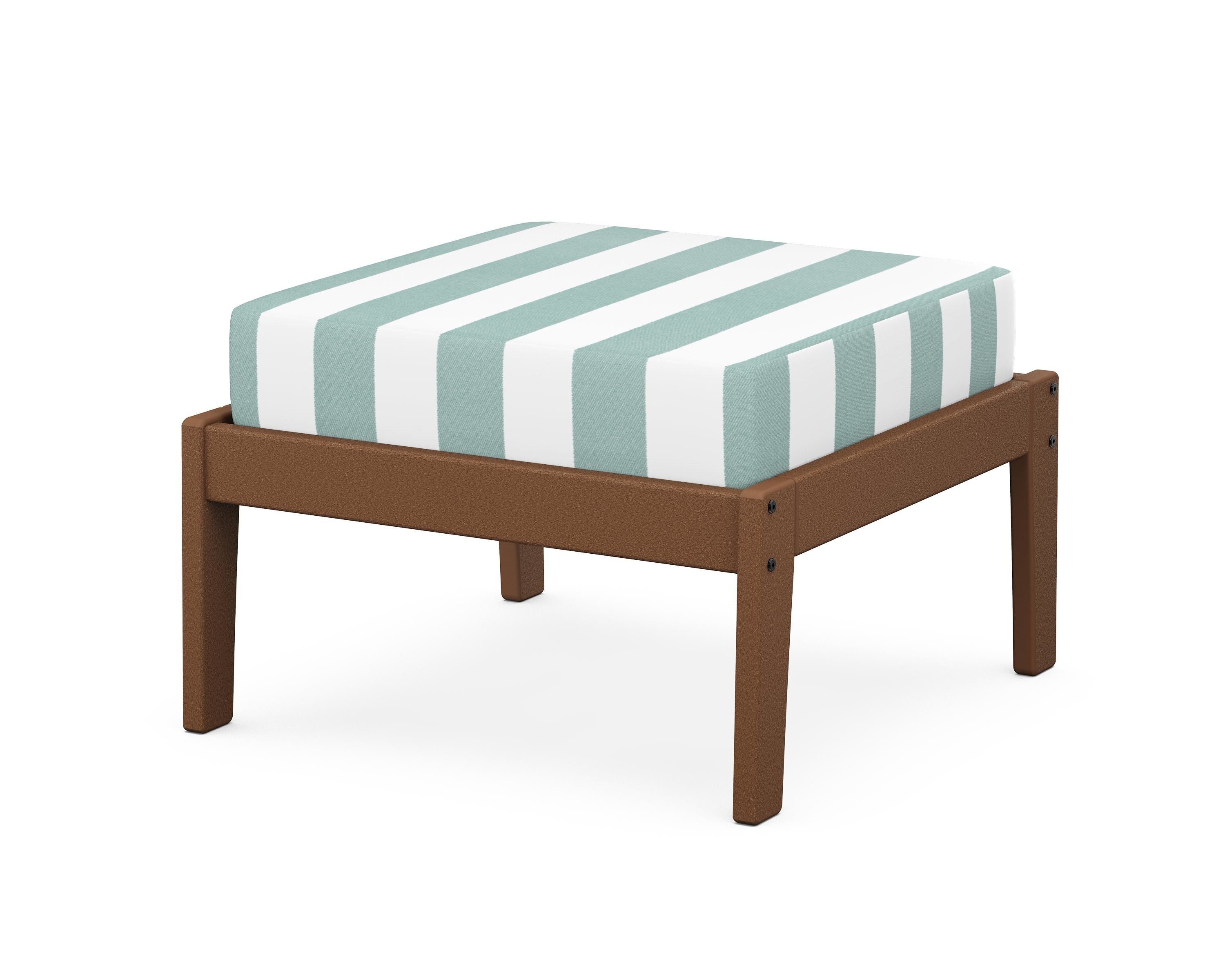 Unbranded Deep Seating Ottoman in Teak / Cabana Stripe Glacier Spa