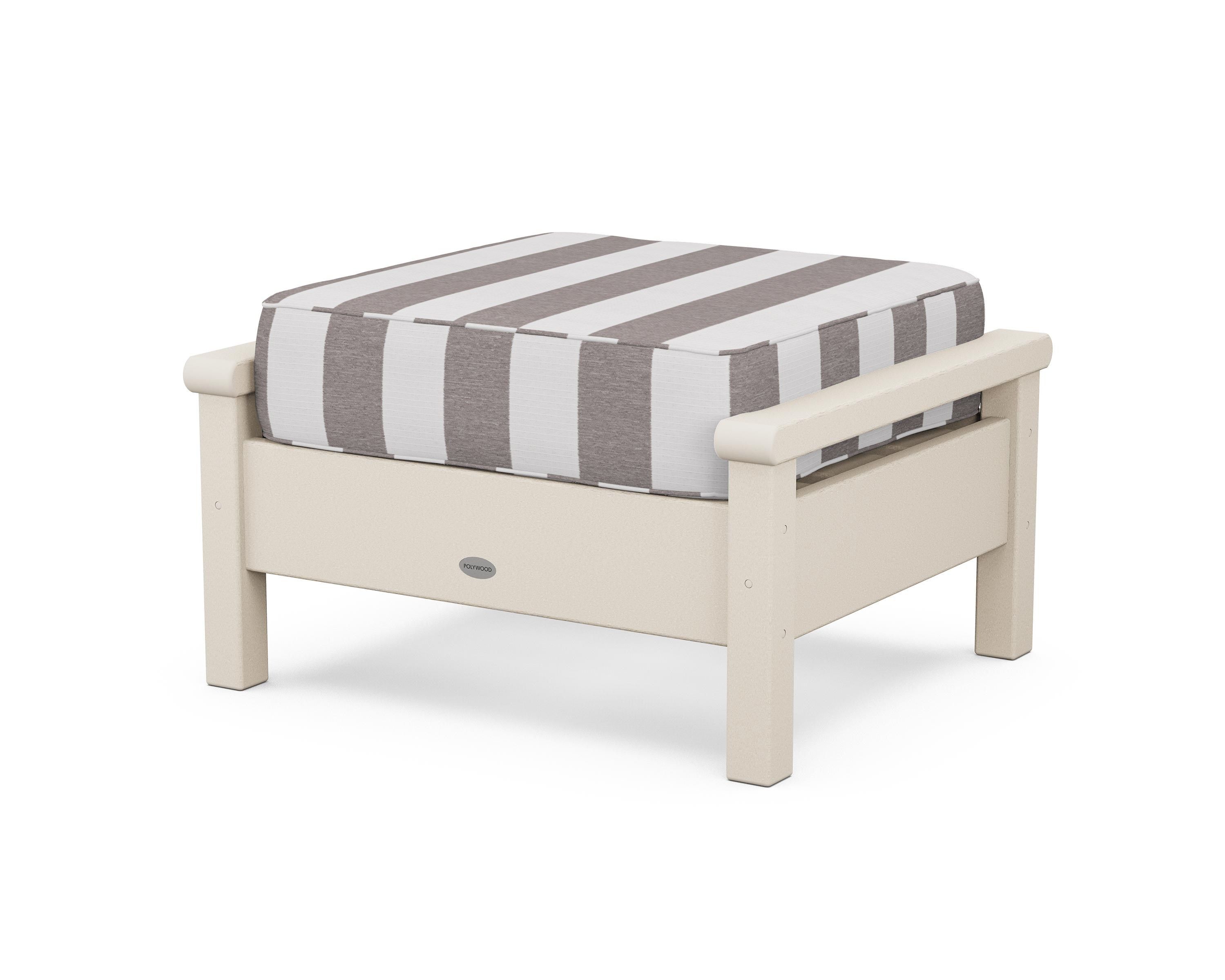 POLYWOOD® Harbour Deep Seating Ottoman in Sand / Cabana Stripe Grey Mist