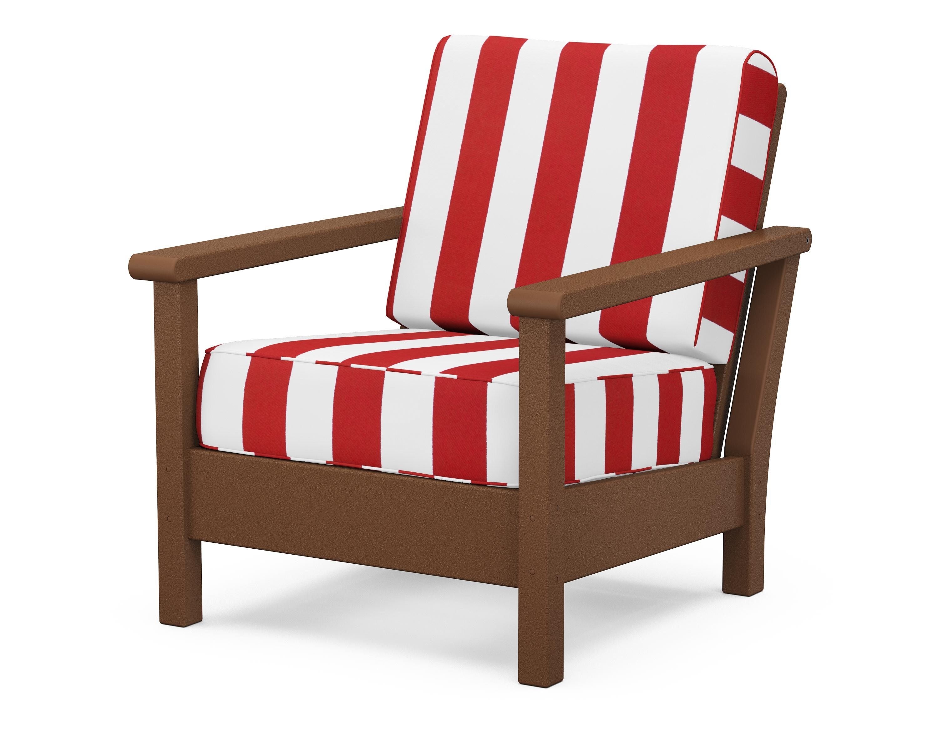 POLYWOOD® Harbour Deep Seating Chair in Teak / Cabana Stripe Crimson
