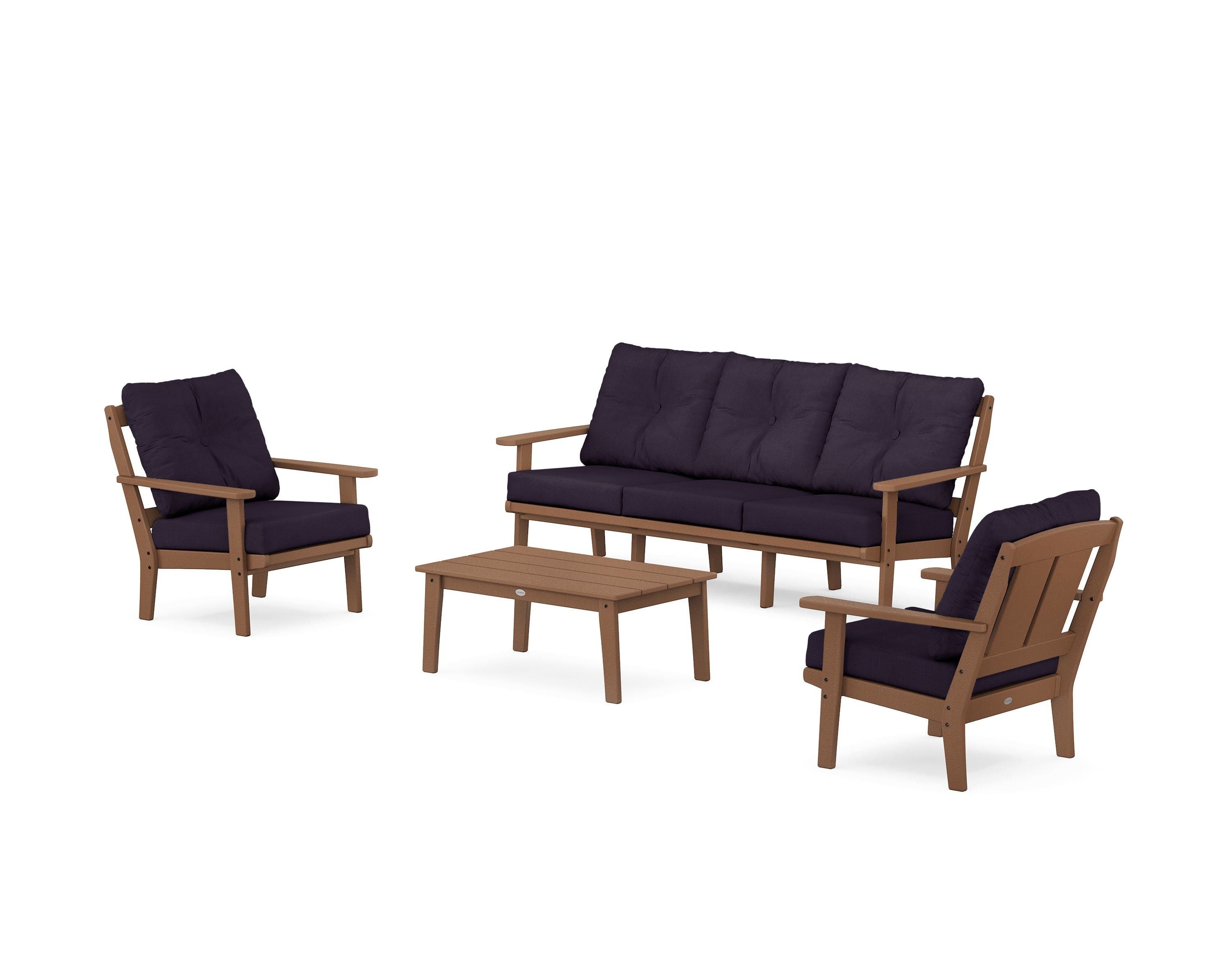 POLYWOOD® Mission 4-Piece Deep Seating Set with Sofa in Teak / Navy Linen