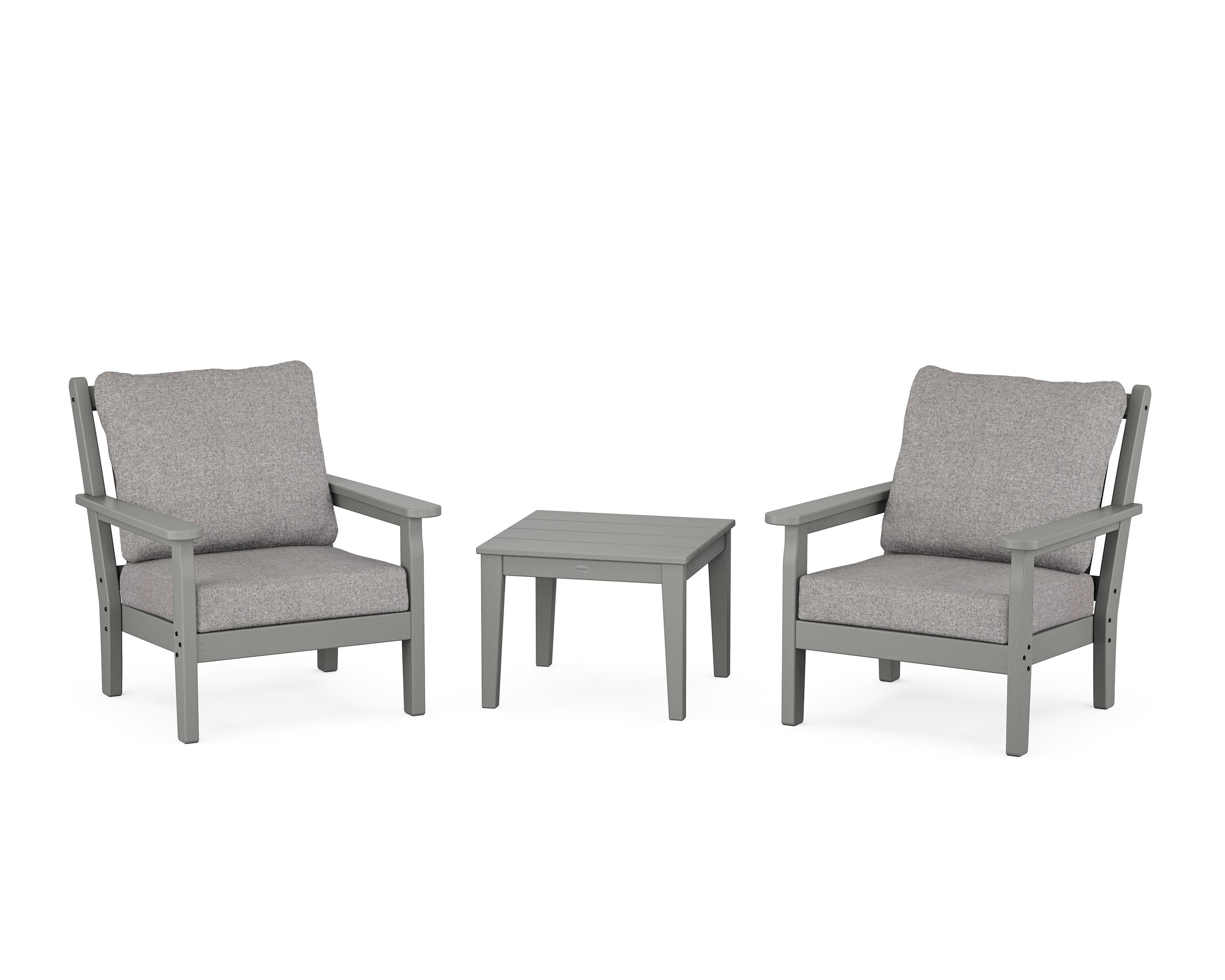 POLYWOOD® Chippendale 3-Piece Deep Seating Set in Slate Grey / Grey Mist