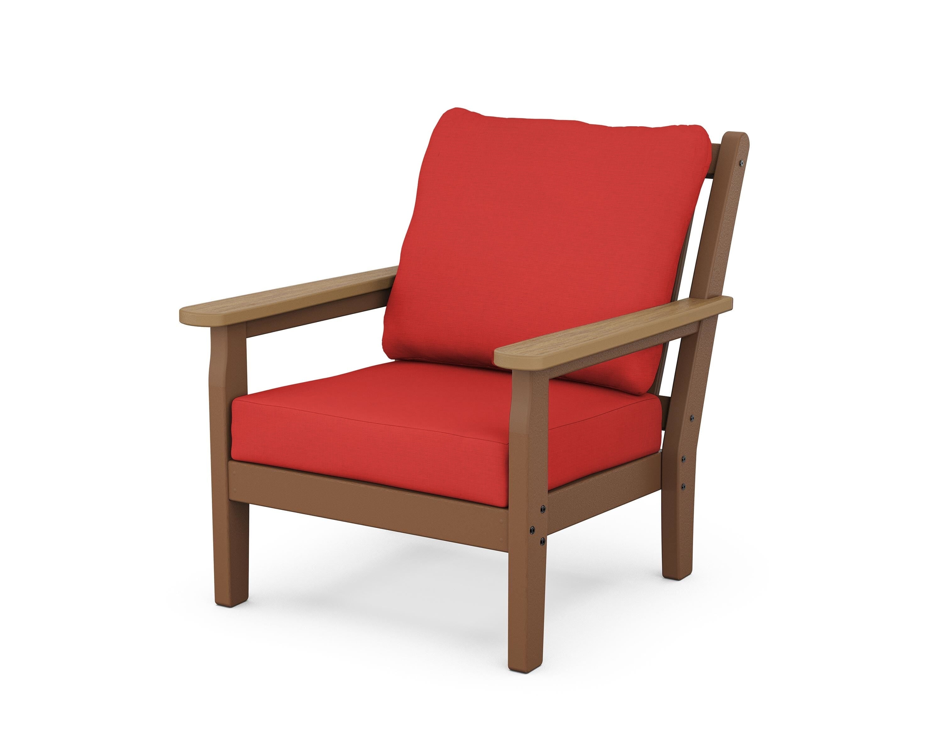 POLYWOOD® Chippendale Deep Seating Chair in Teak / Natural / Crimson Linen