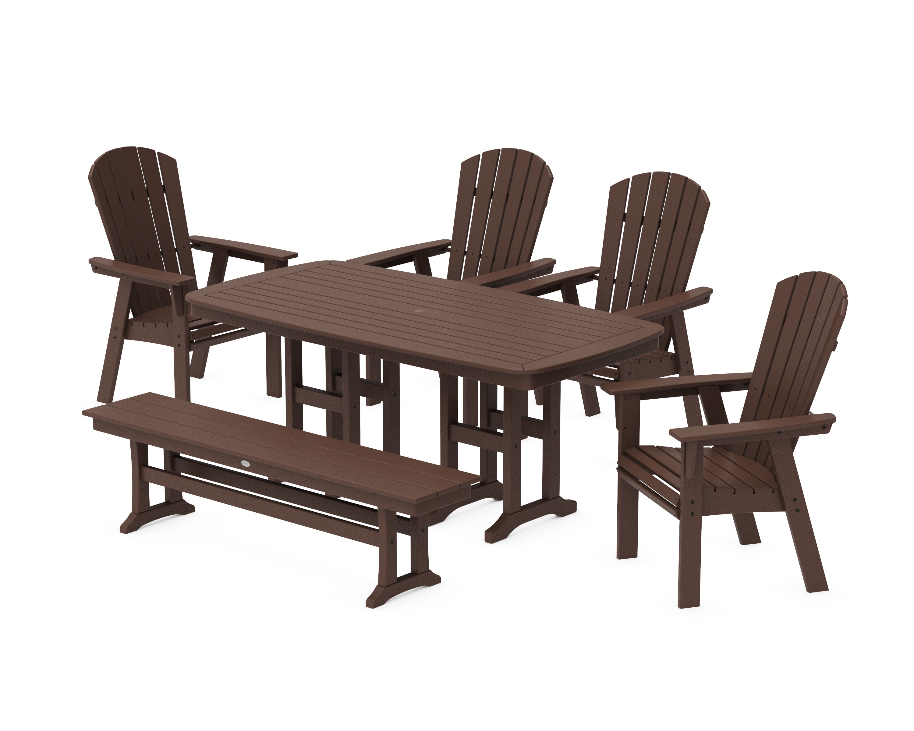 POLYWOOD® Nautical Curveback Adirondack 6-Piece Dining Set with Bench in Mahogany
