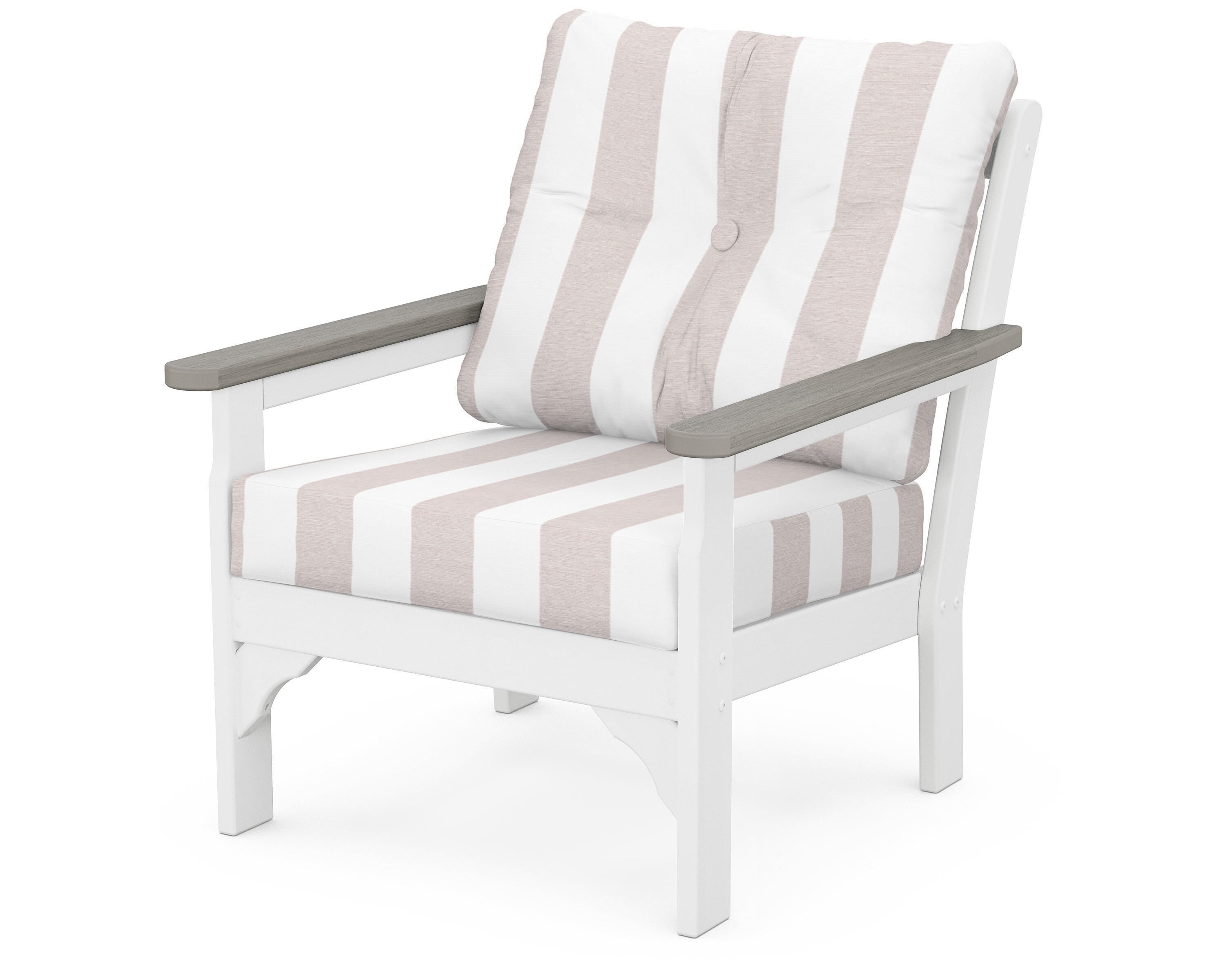 POLYWOOD® Vineyard Deep Seating Chair in White / Driftwood / Cabana Stripe Dune Burlap