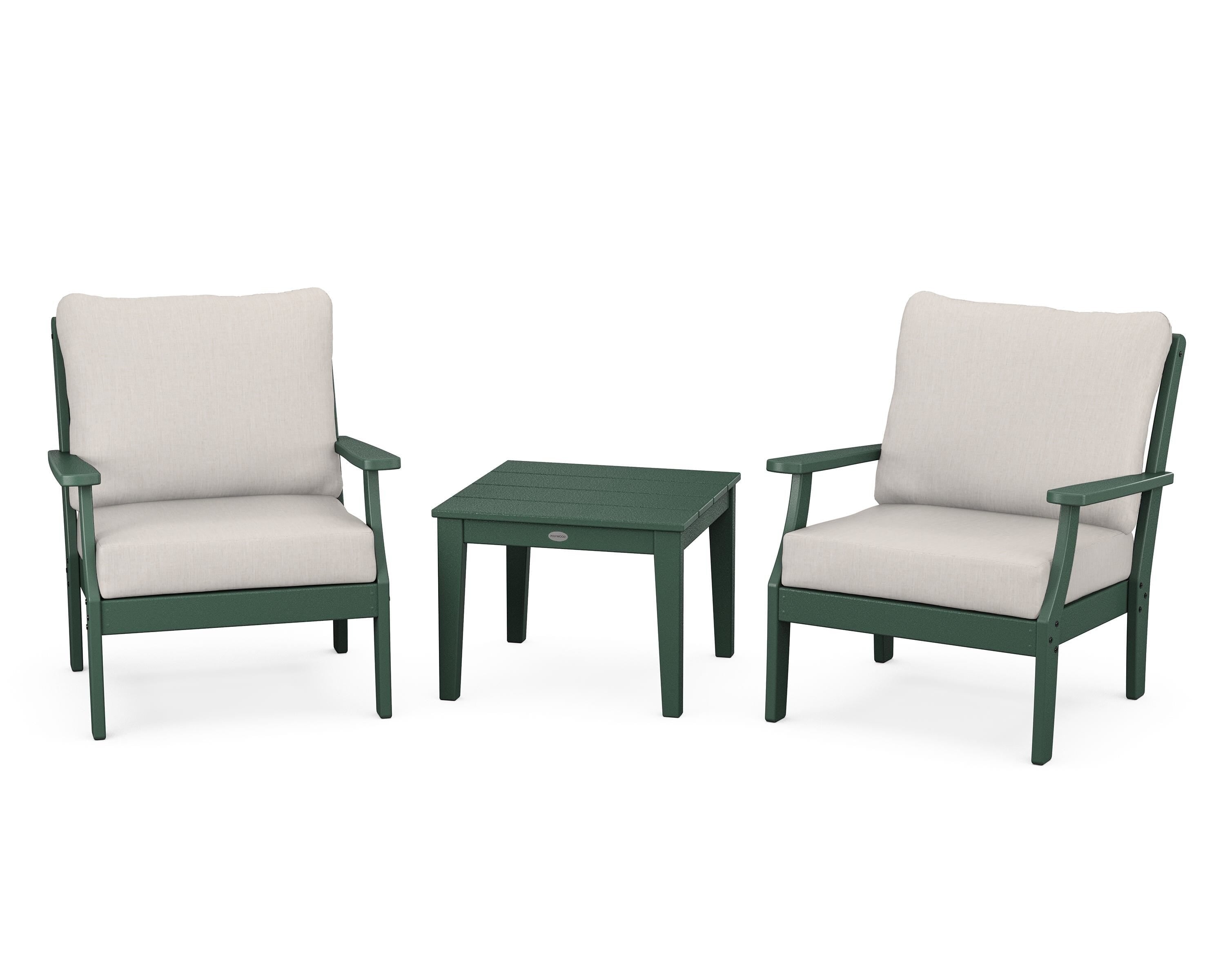 POLYWOOD® Braxton 3-Piece Deep Seating Set in Green / Cast Ash