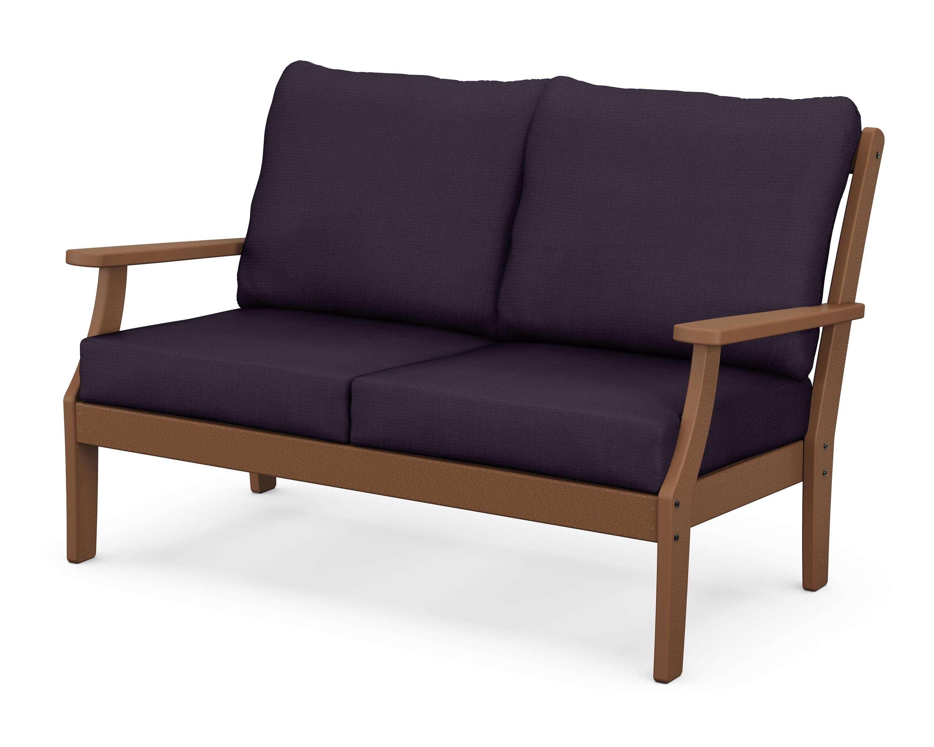 POLYWOOD® Braxton Deep Seating Loveseat in Teak / Navy Linen