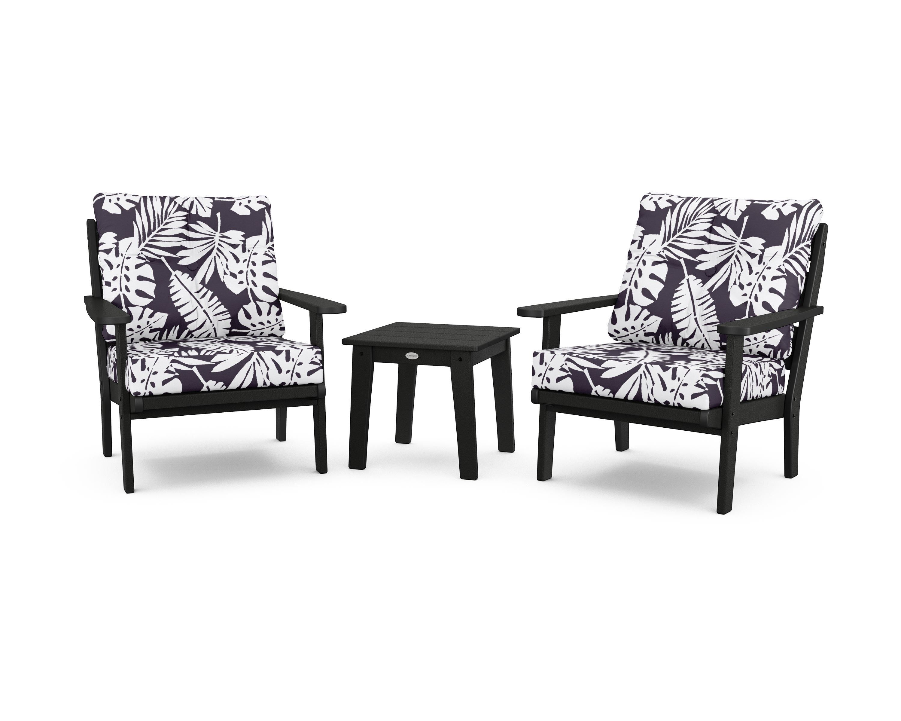POLYWOOD® Lakeside 3-Piece Deep Seating Chair Set in Black / Leaf Navy