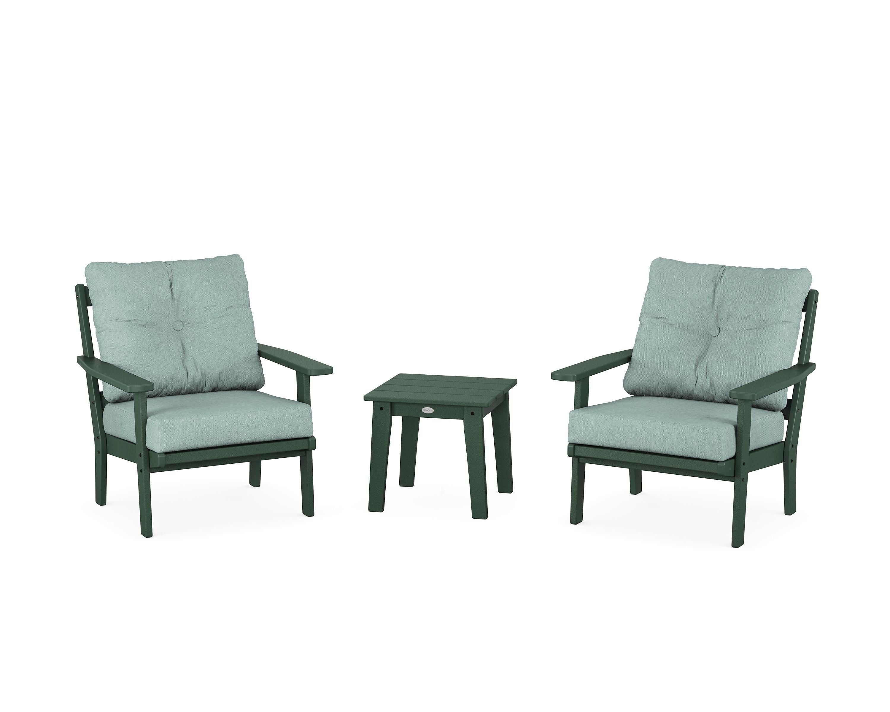 POLYWOOD® Oxford 3-Piece Deep Seating Set in Green / Glacier Spa