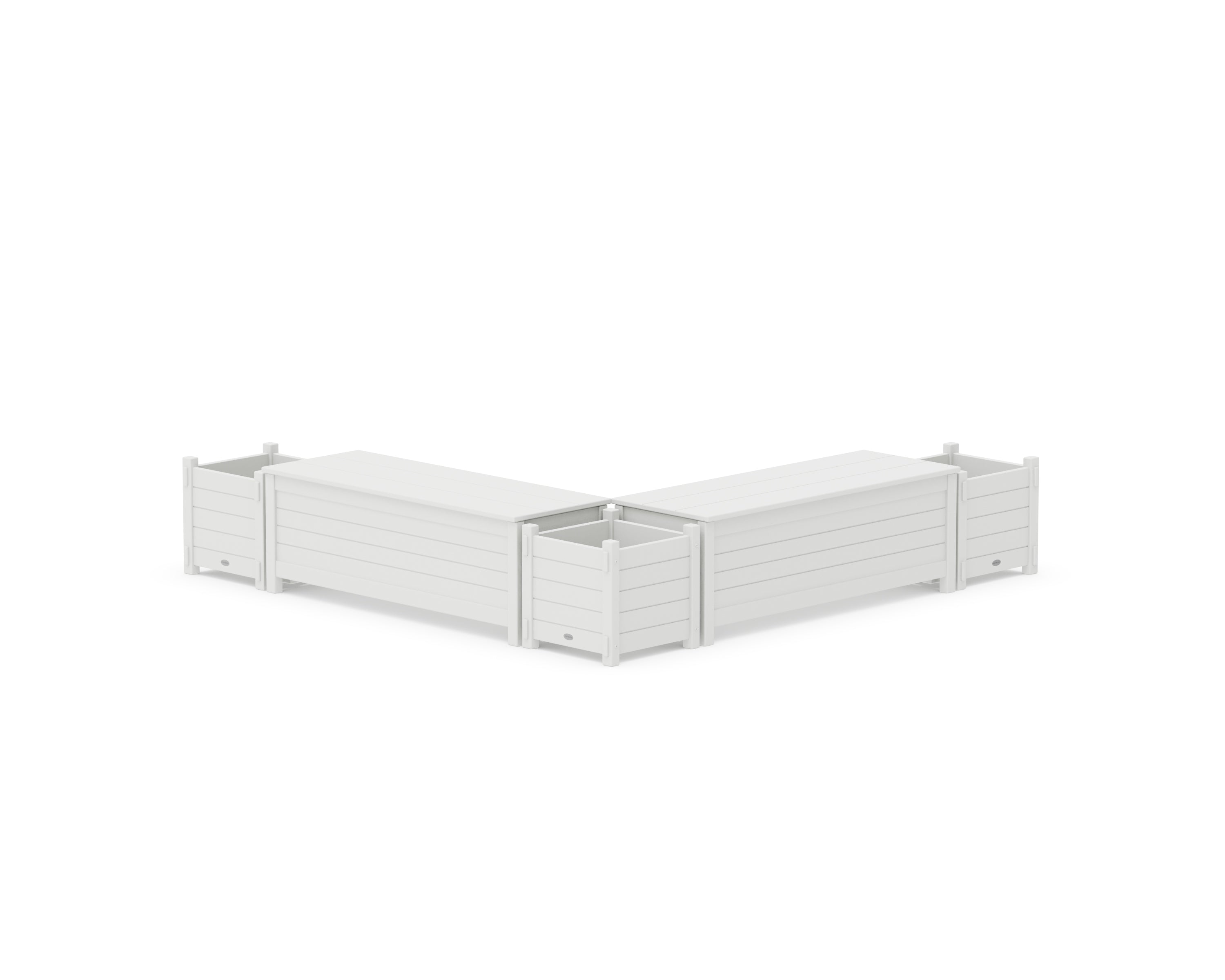 POLYWOOD® 48" Nautical L- Shaped Planter Storage Bench Corner Set in White
